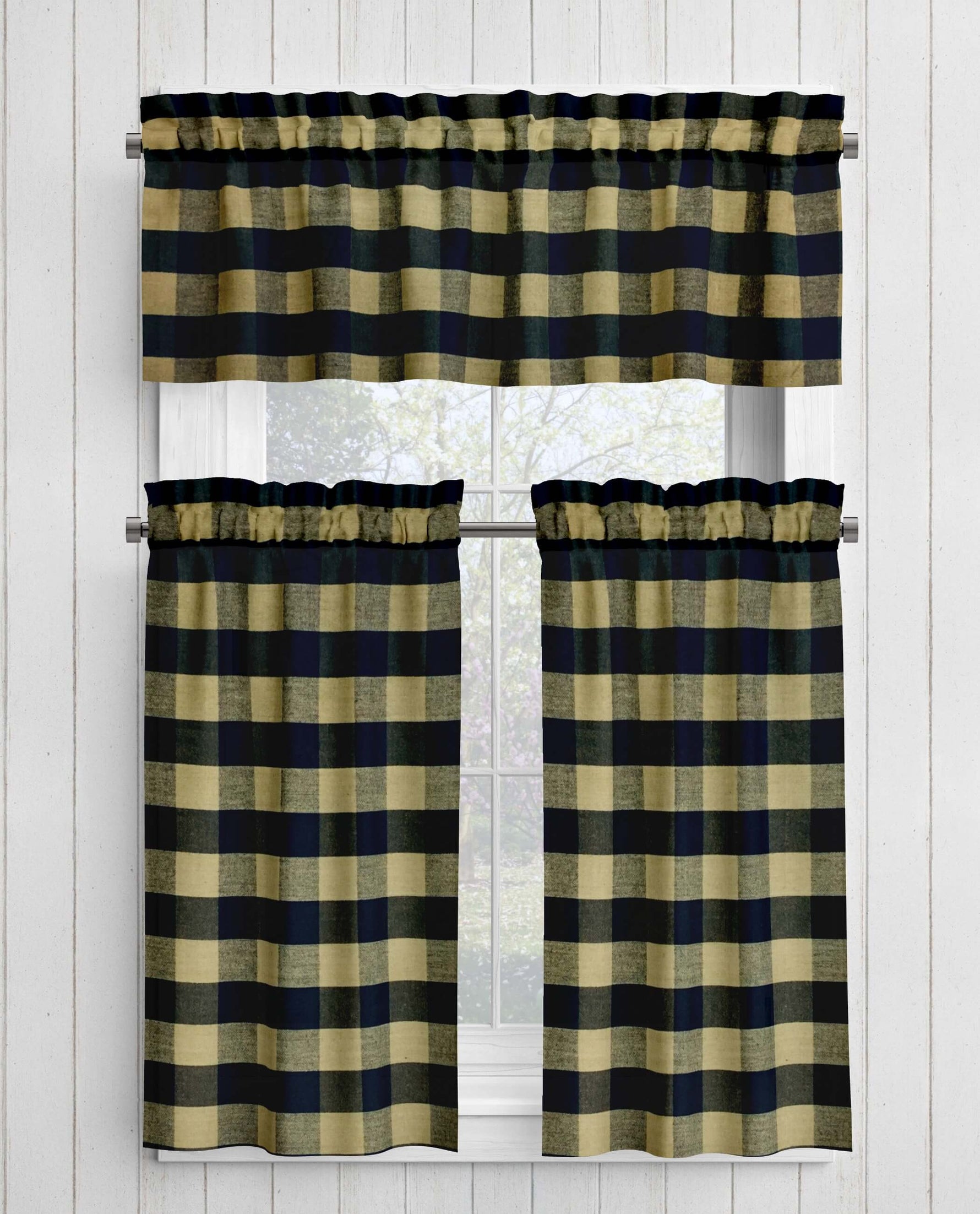 Black and Tan Homespun Curtains – Rustic Plaid Farmhouse buffalo check