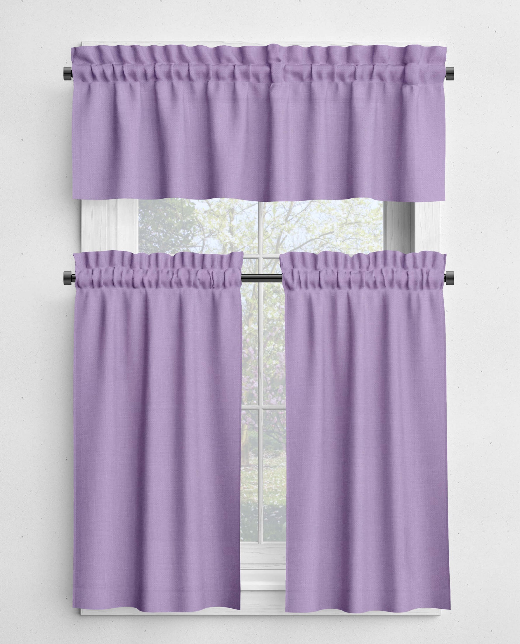 Solid Purple-Pink Cotton Valances & Cafe Curtains – Lilac, Sugar Plum, Iris