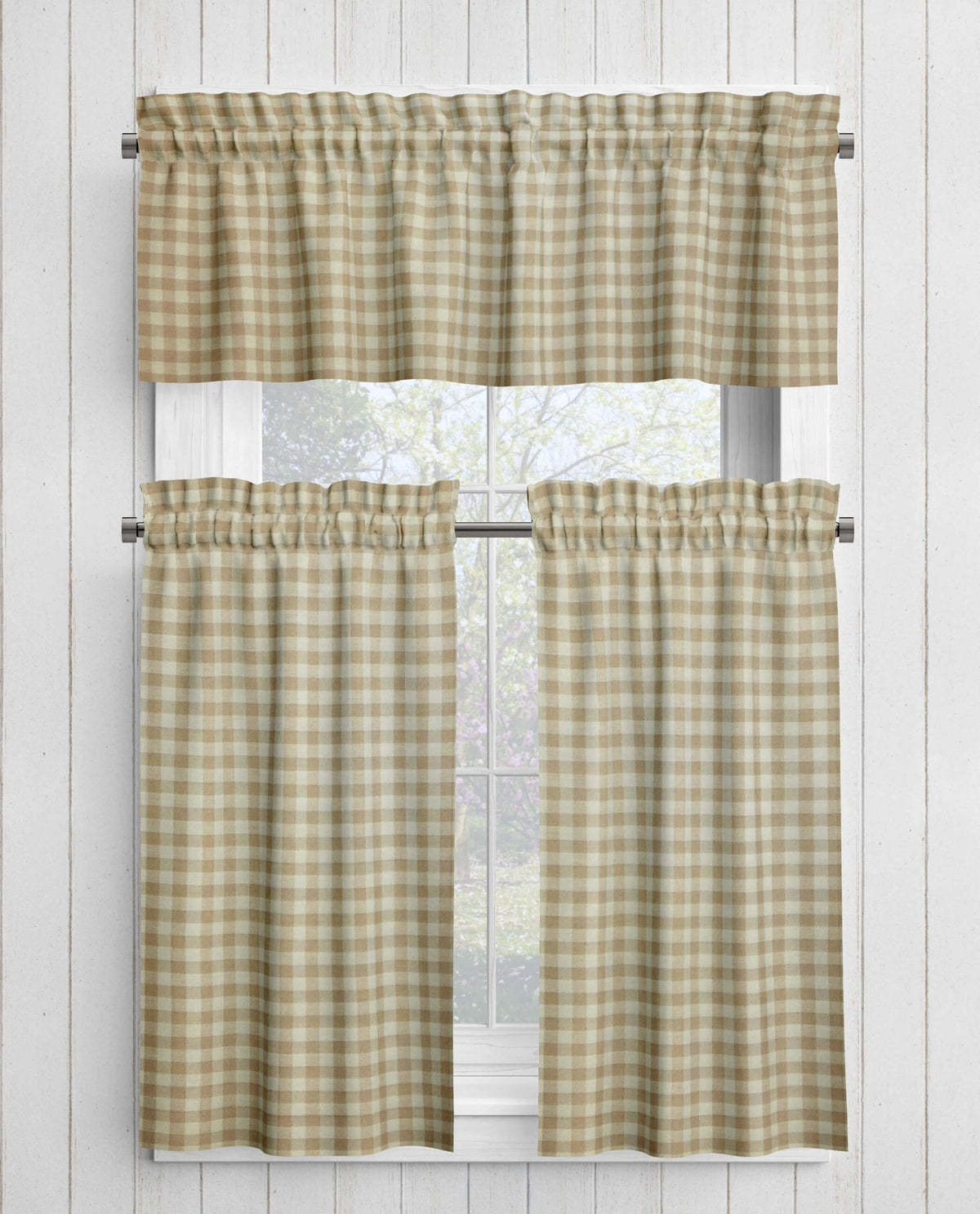 Cream and Beige Homespun Curtains – Rustic Plaid Farmhouse