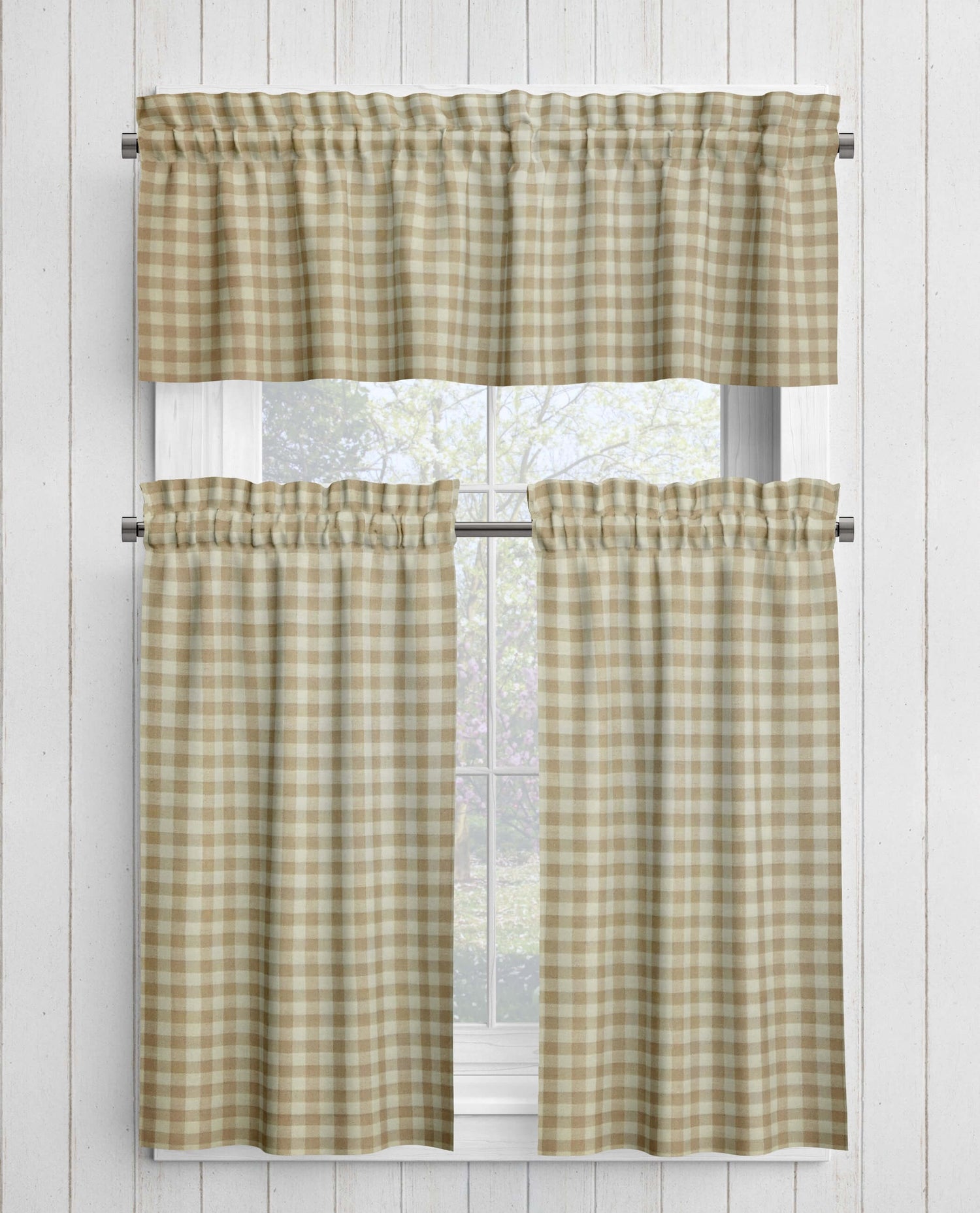 Cream and Beige Homespun Curtains – Rustic Plaid Farmhouse
