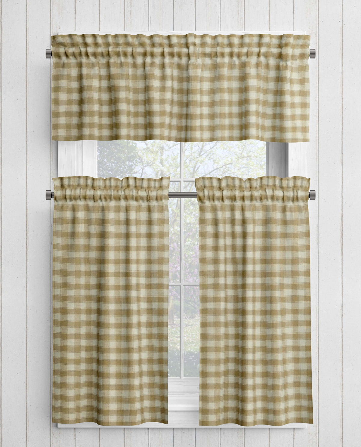 Cream and Beige Homespun Curtains – Rustic Plaid Farmhouse