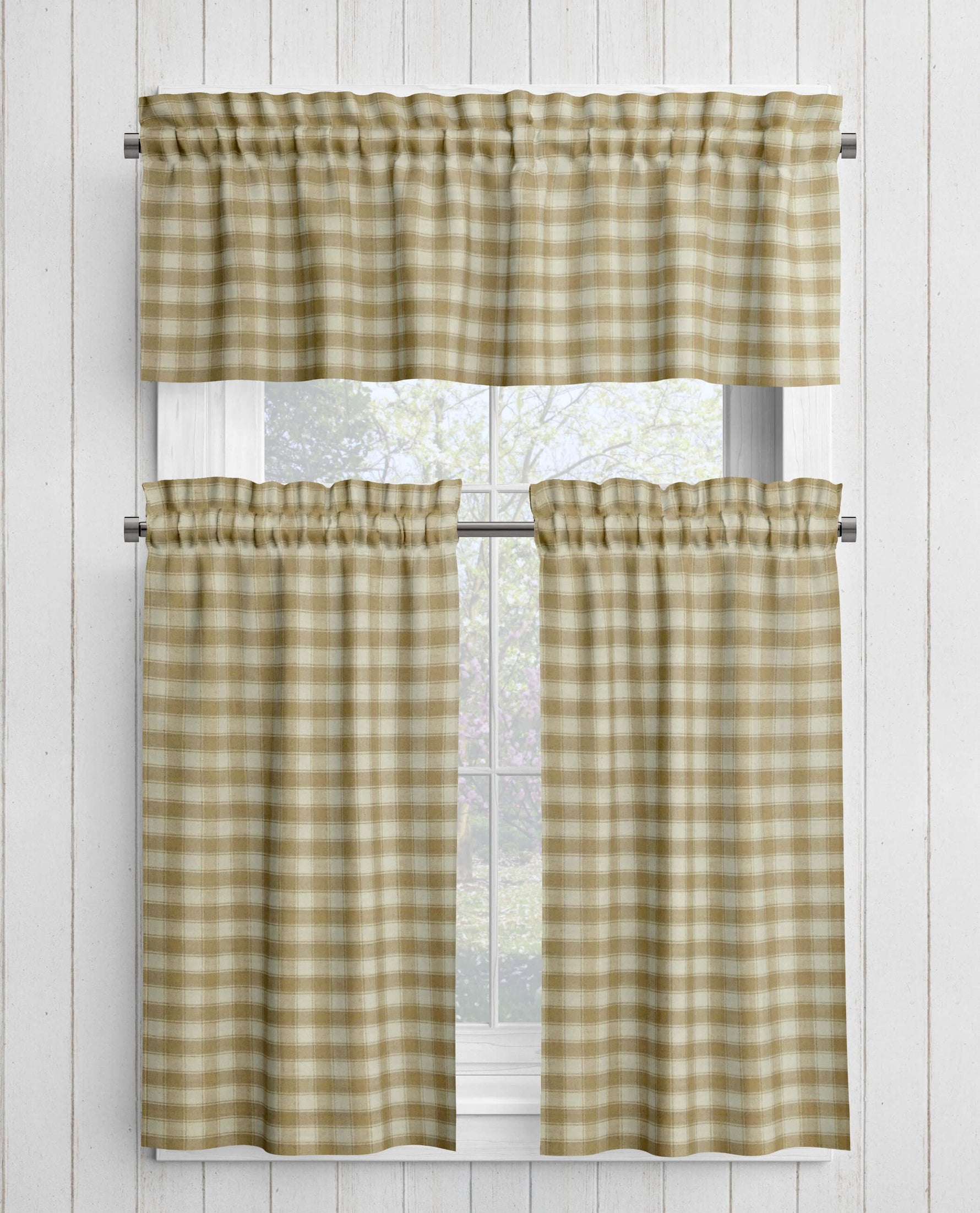 Cream and Beige Homespun Curtains – Rustic Plaid Farmhouse