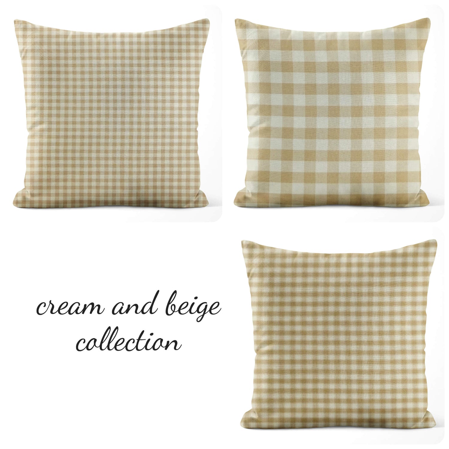 Cream and Beige Plaid and Check Homespun Rustic Country Throw Pillow Covers