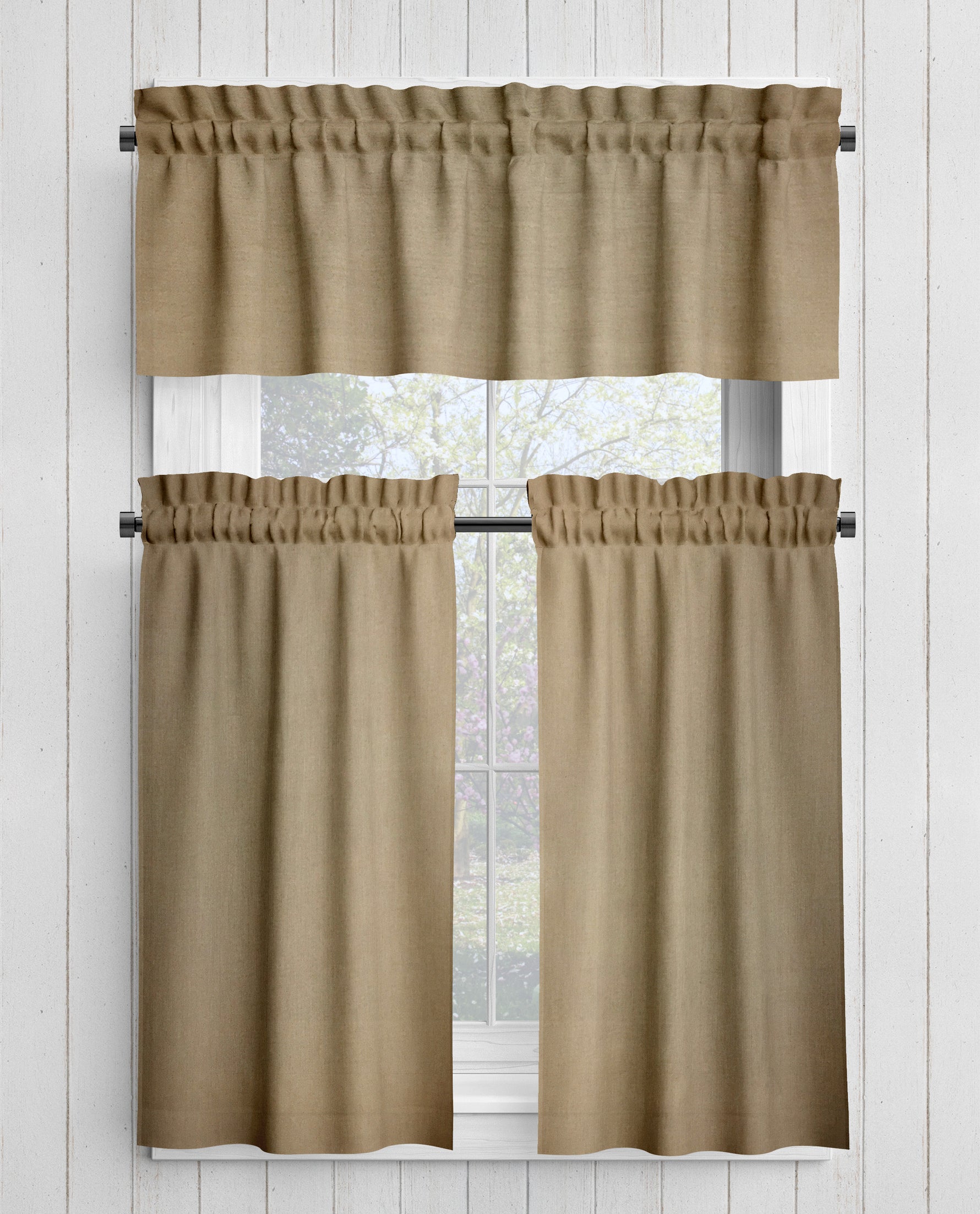 Solid Tan Homespun Curtains – Rustic Plaid Farmhouse