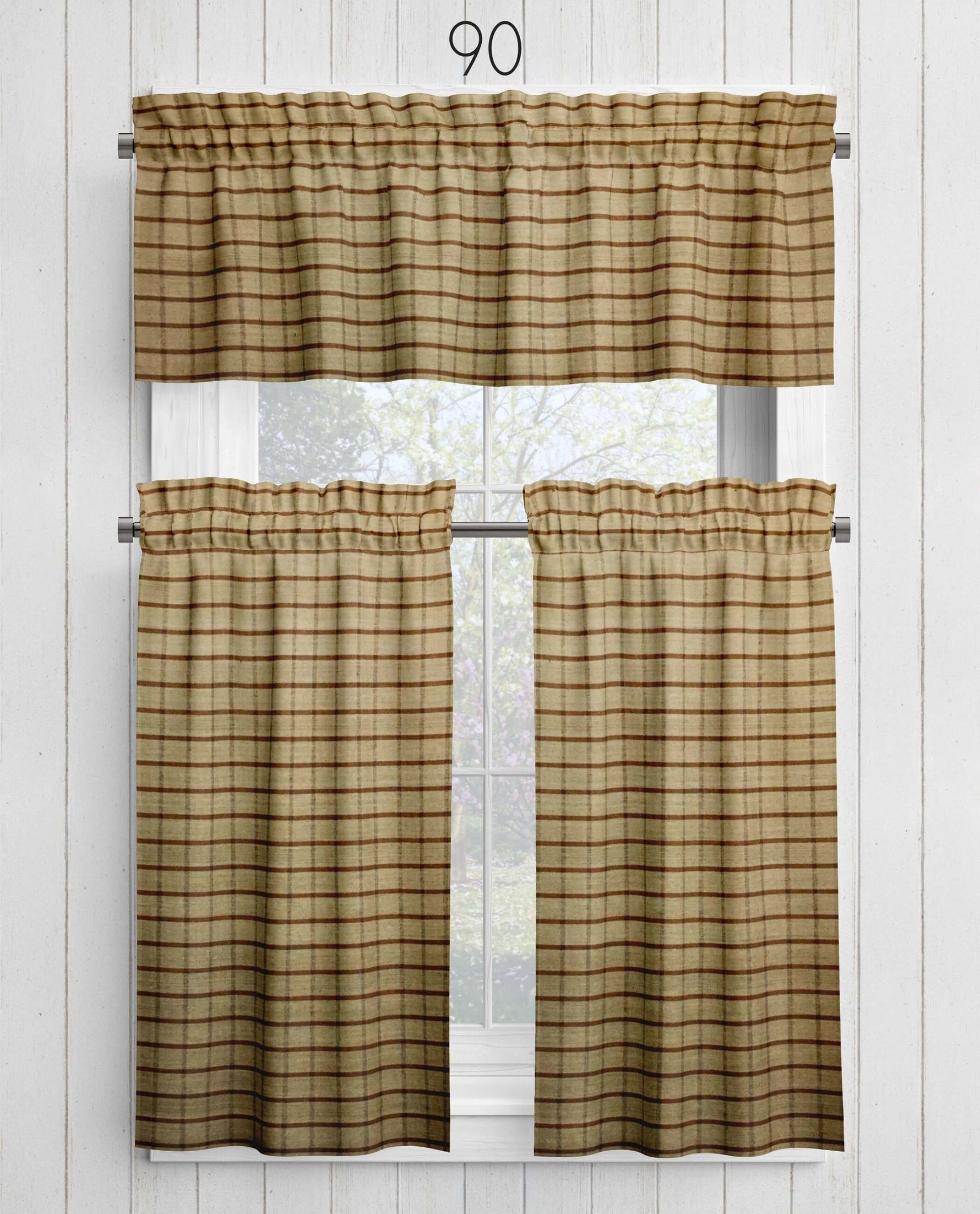 Brown Plaid and Check Homespun Valances and Cafe Curtains