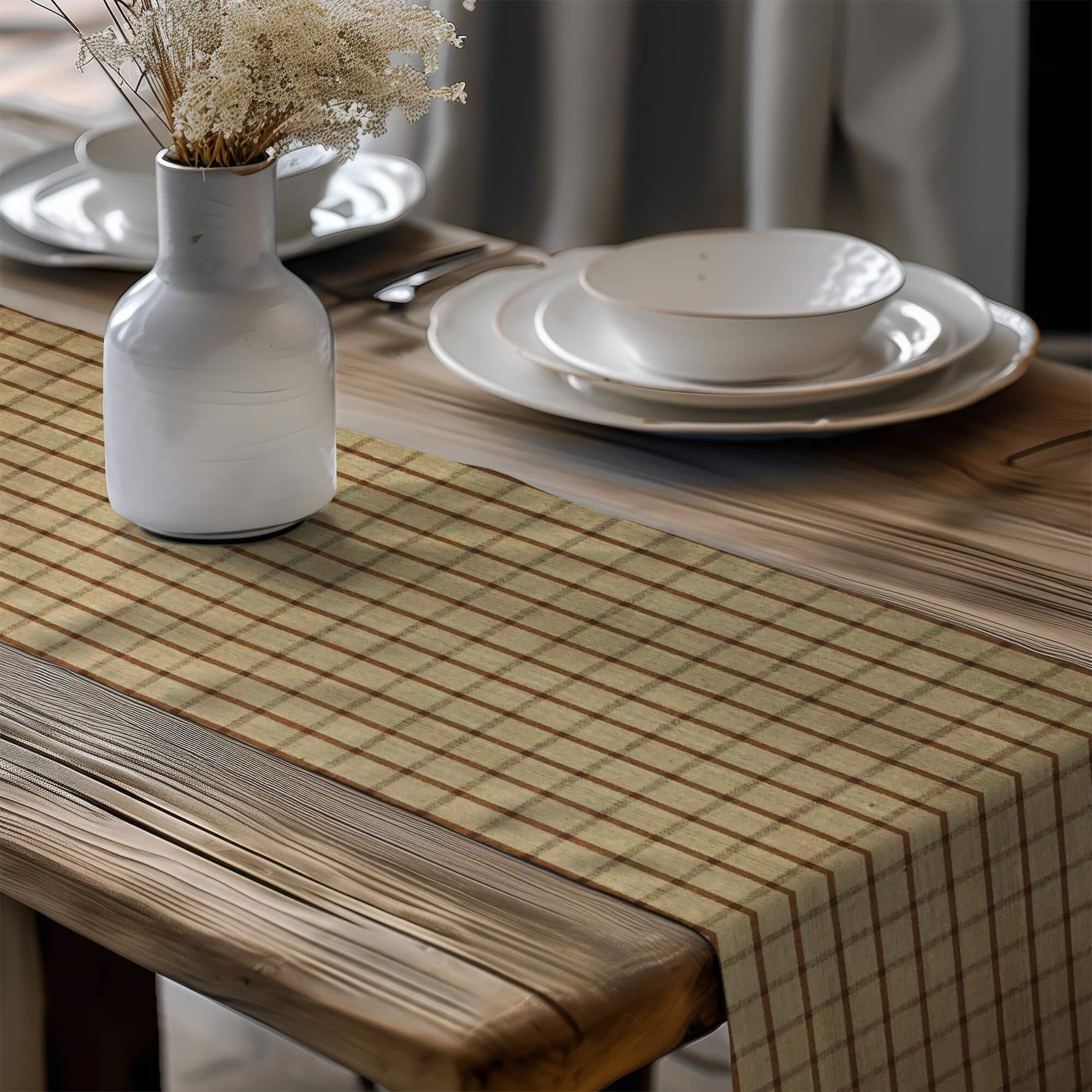 Brown Plaid Table Runners – Rustic Country Charm