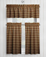 Brown Plaid and Check Homespun Valances and Cafe Curtains