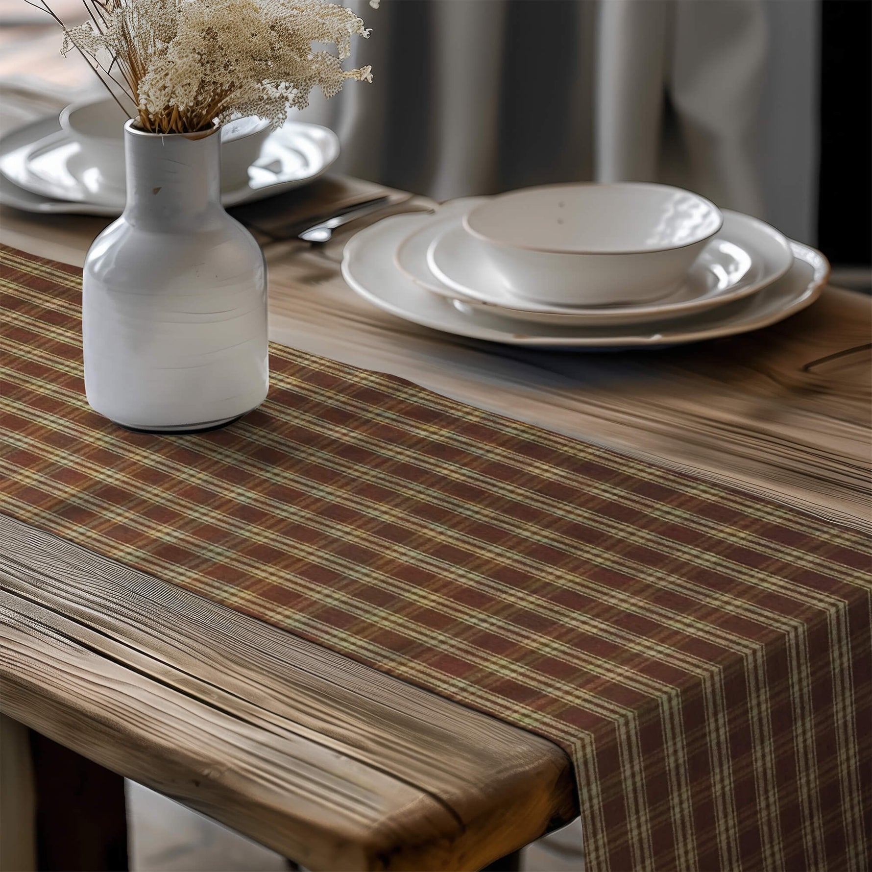 Brown Plaid Table Runners – Rustic Country Charm