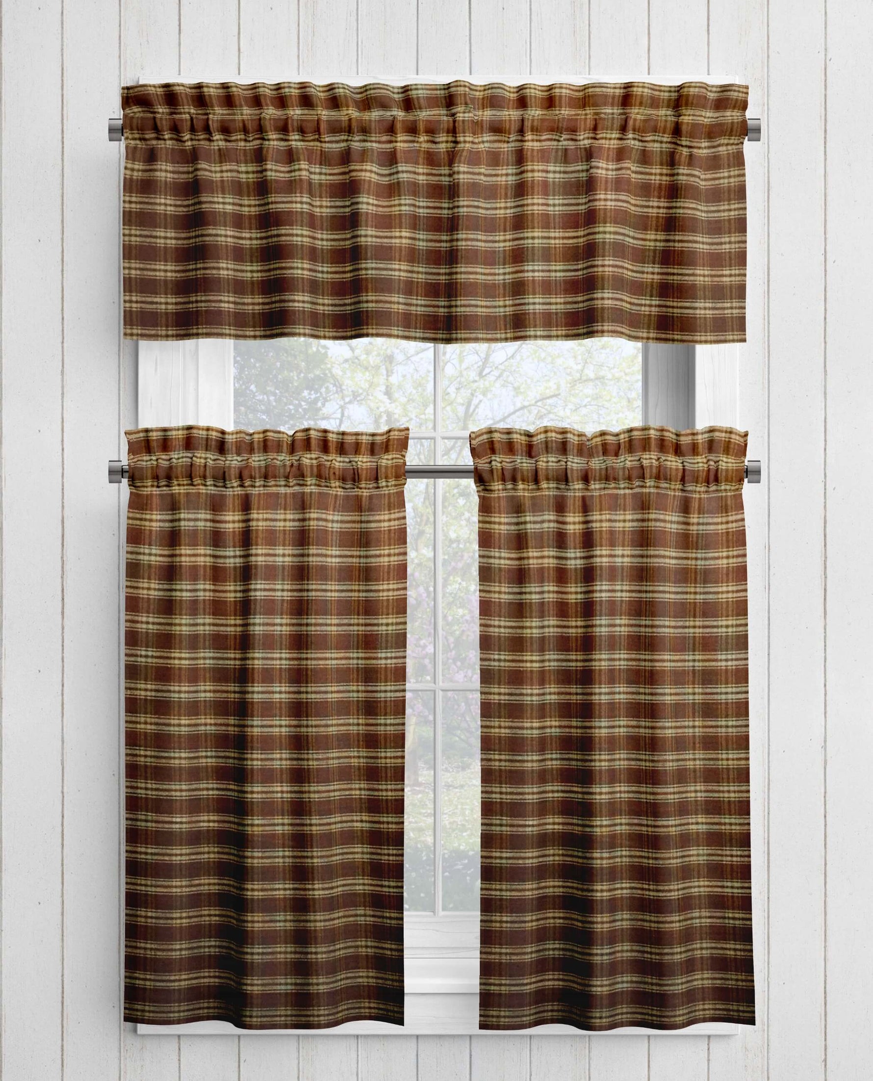 Brown and Tan Homespun Curtains – Rustic Plaid Farmhouse