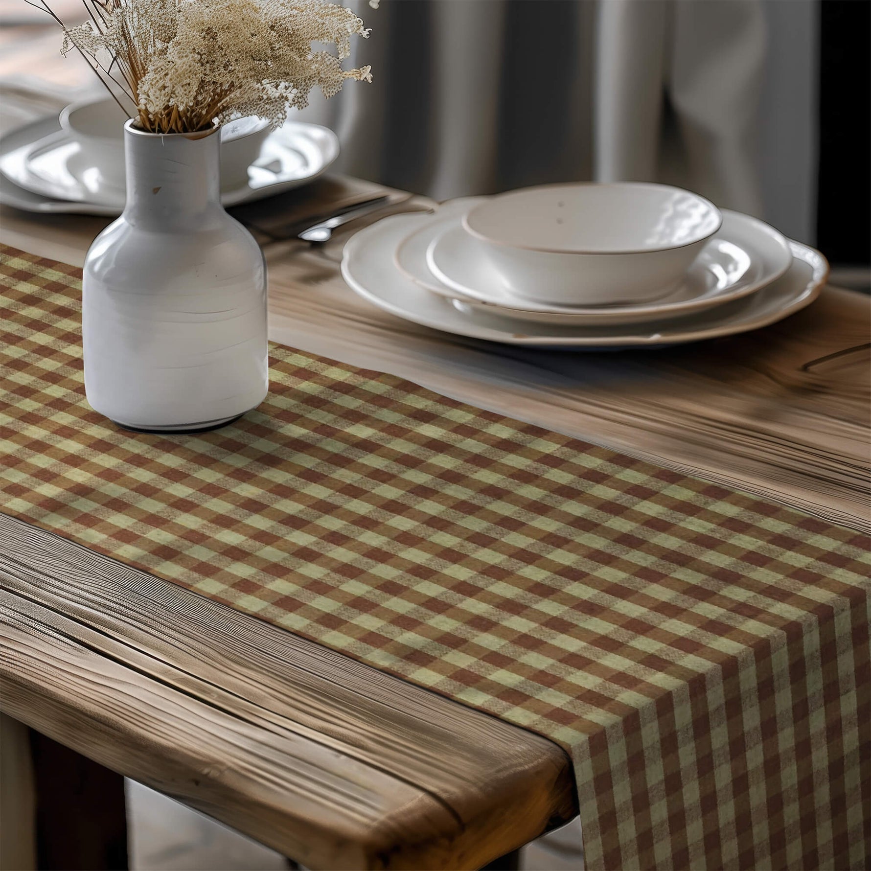 Brown Plaid Table Runners – Rustic Country Charm