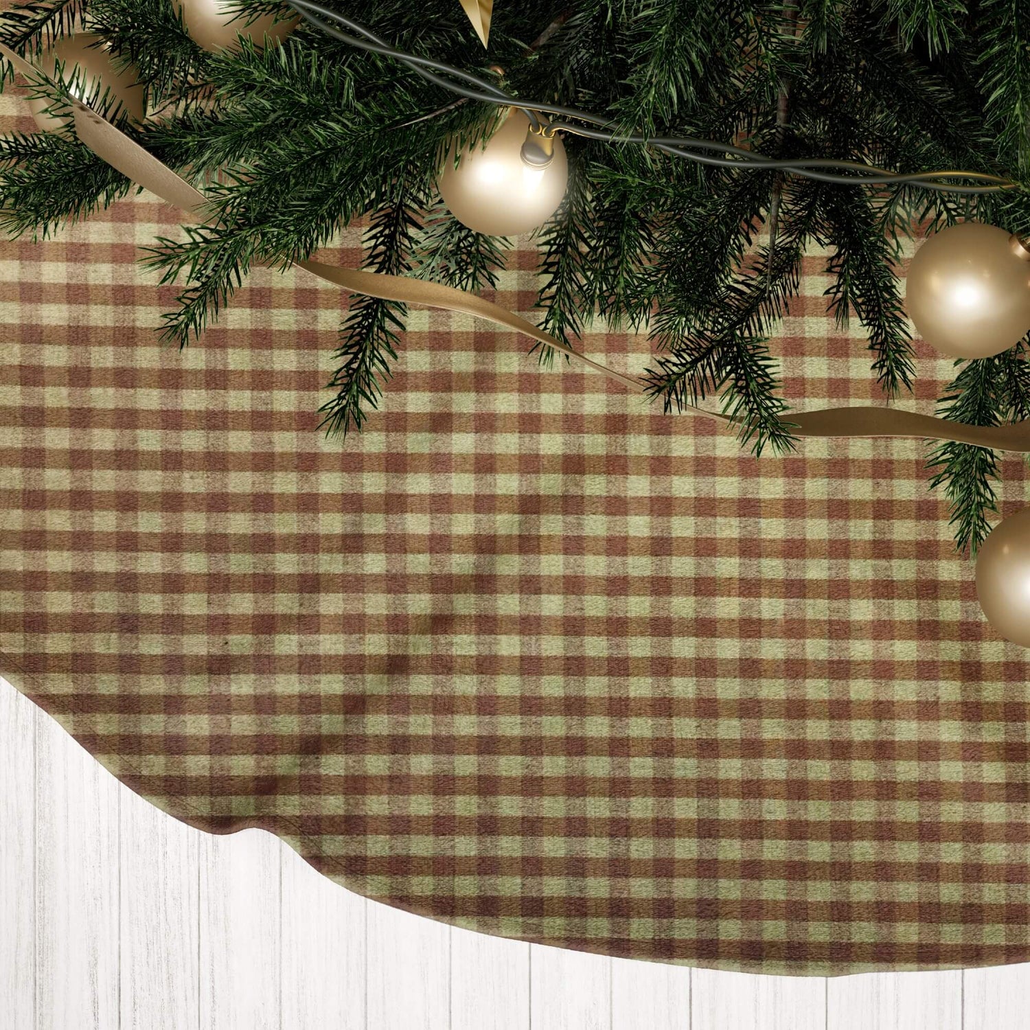 Brown & Tan Plaid Checkered Christmas Tree Skirts – Rustic Farmhouse Style