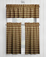 Brown Plaid and Check Homespun Valances and Cafe Curtains