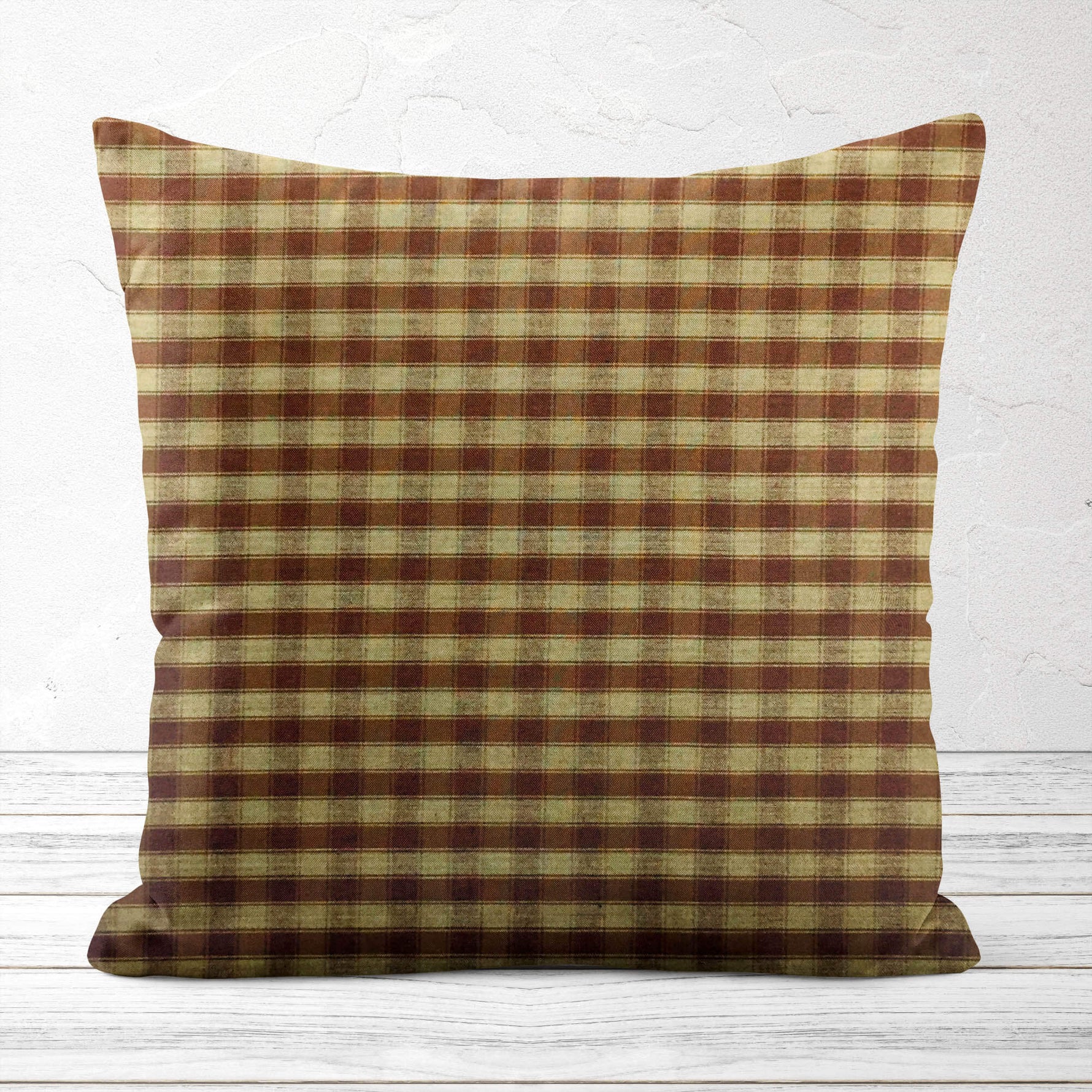 Brown and Tan House Check Plaid Homespun Throw Pillow Covers