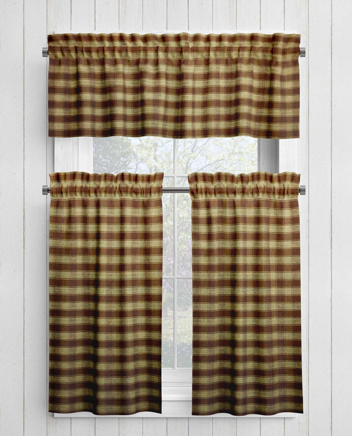 Brown and Tan Homespun Curtains – Rustic Plaid Farmhouse