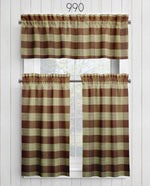 Brown Plaid and Check Homespun Valances and Cafe Curtains