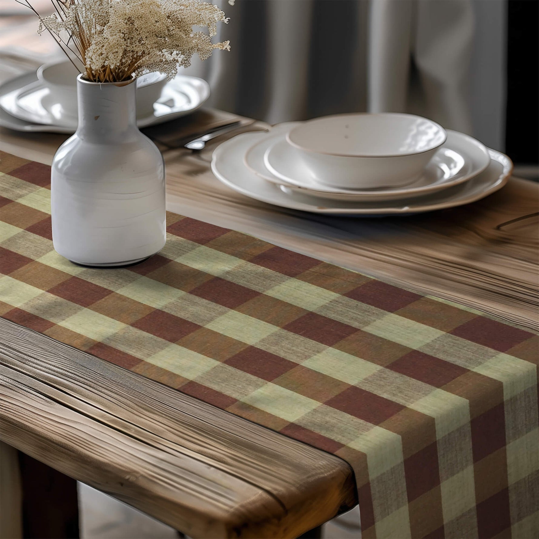 Brown Plaid Table Runners – Rustic Country Charm buffalo check