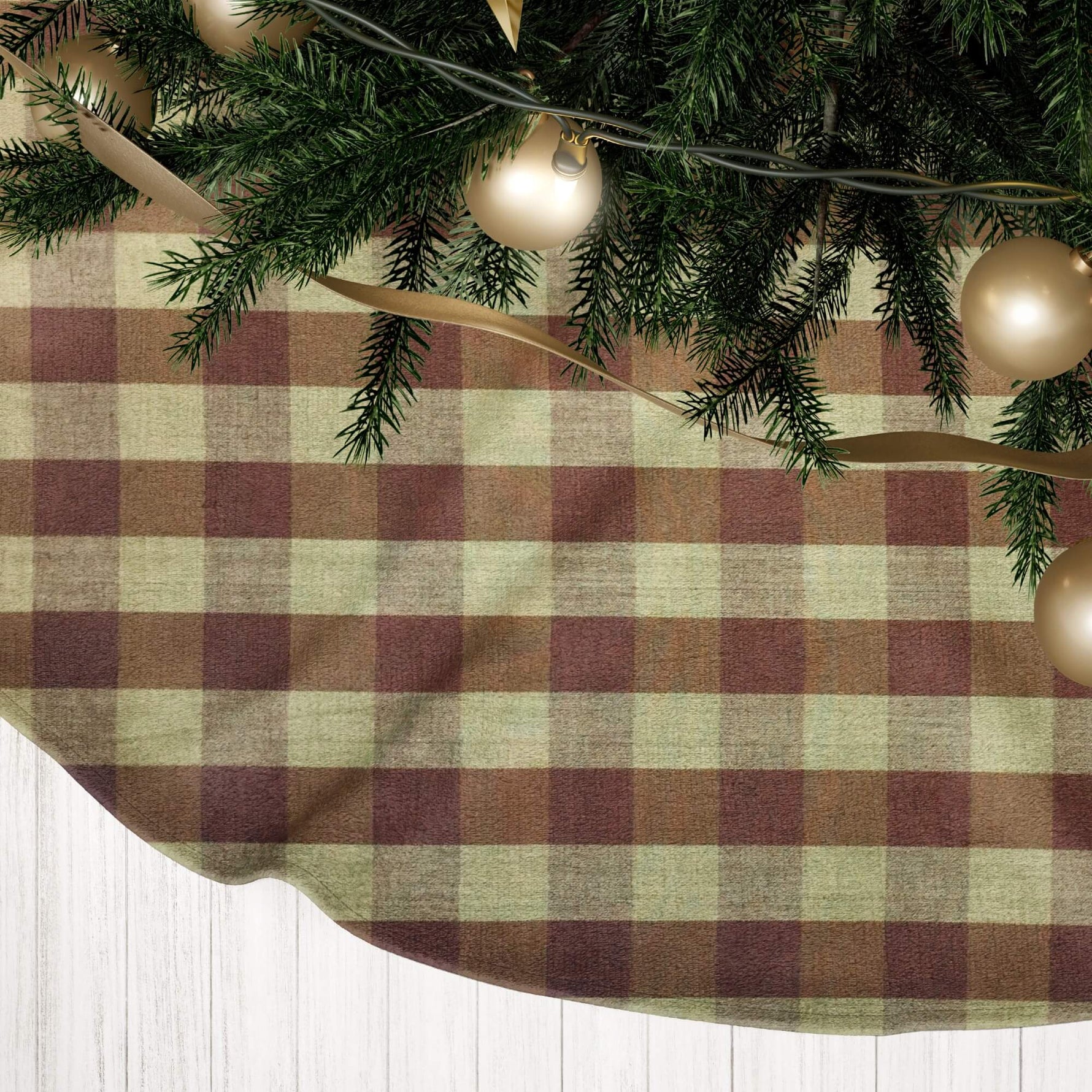 Brown & Tan Plaid Buffalo Check Christmas Tree Skirts – Rustic Farmhouse Style