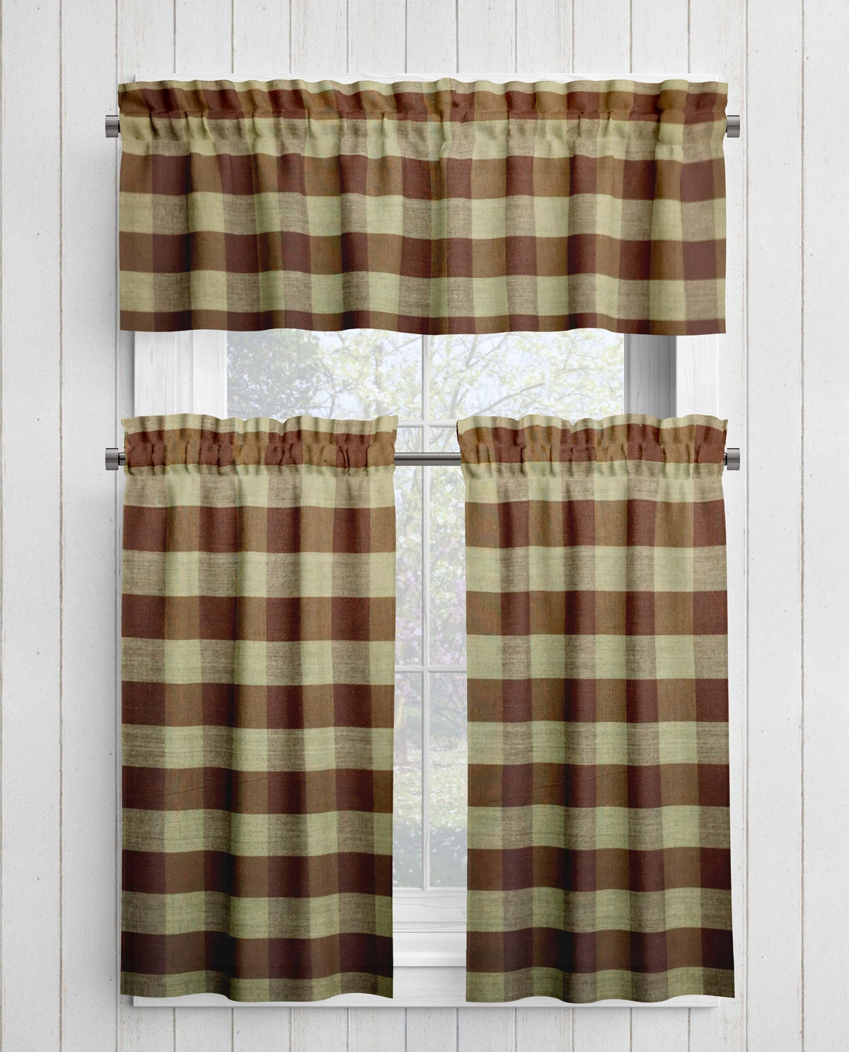 Brown and Tan Homespun Curtains – Rustic Plaid Farmhouse Buffalo Check