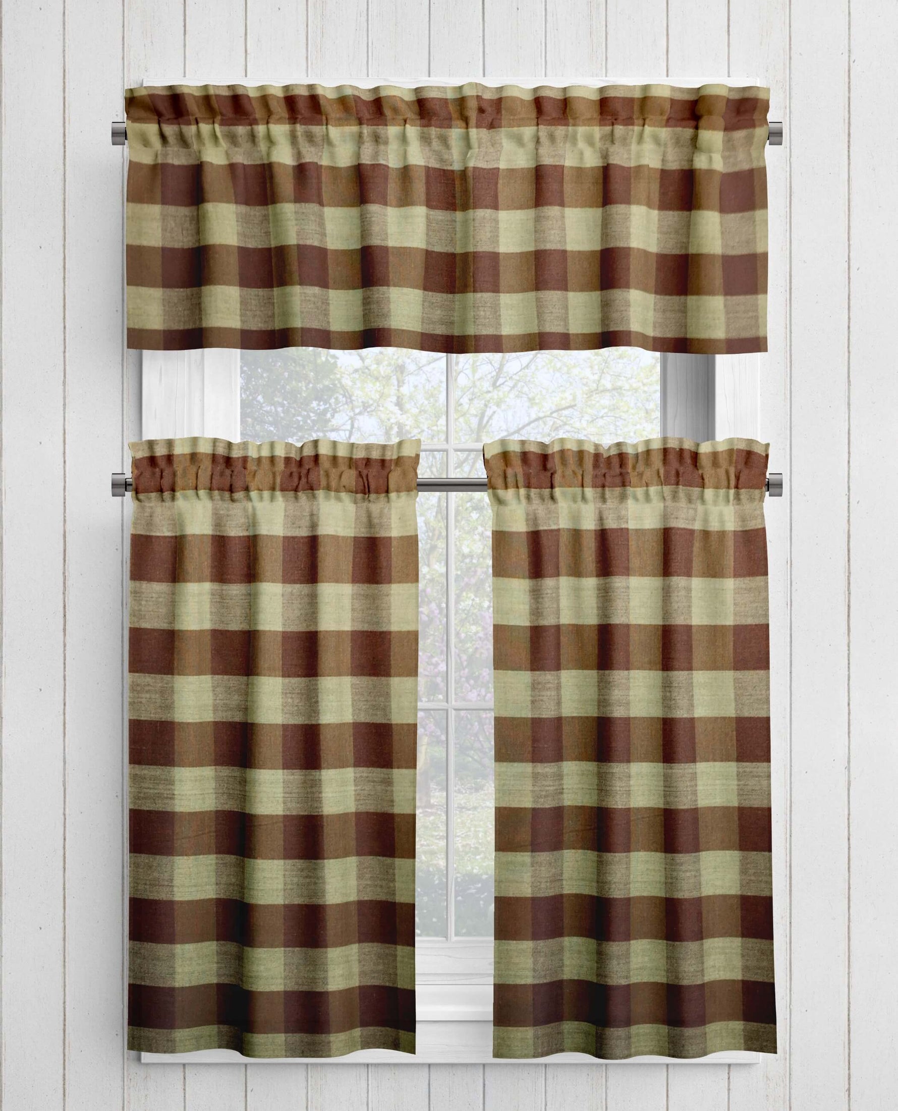 Brown and Tan Homespun Curtains – Rustic Plaid Farmhouse Buffalo Check