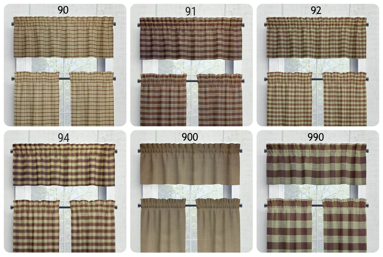 Brown and Tan Homespun Curtains – Rustic Plaid Farmhouse