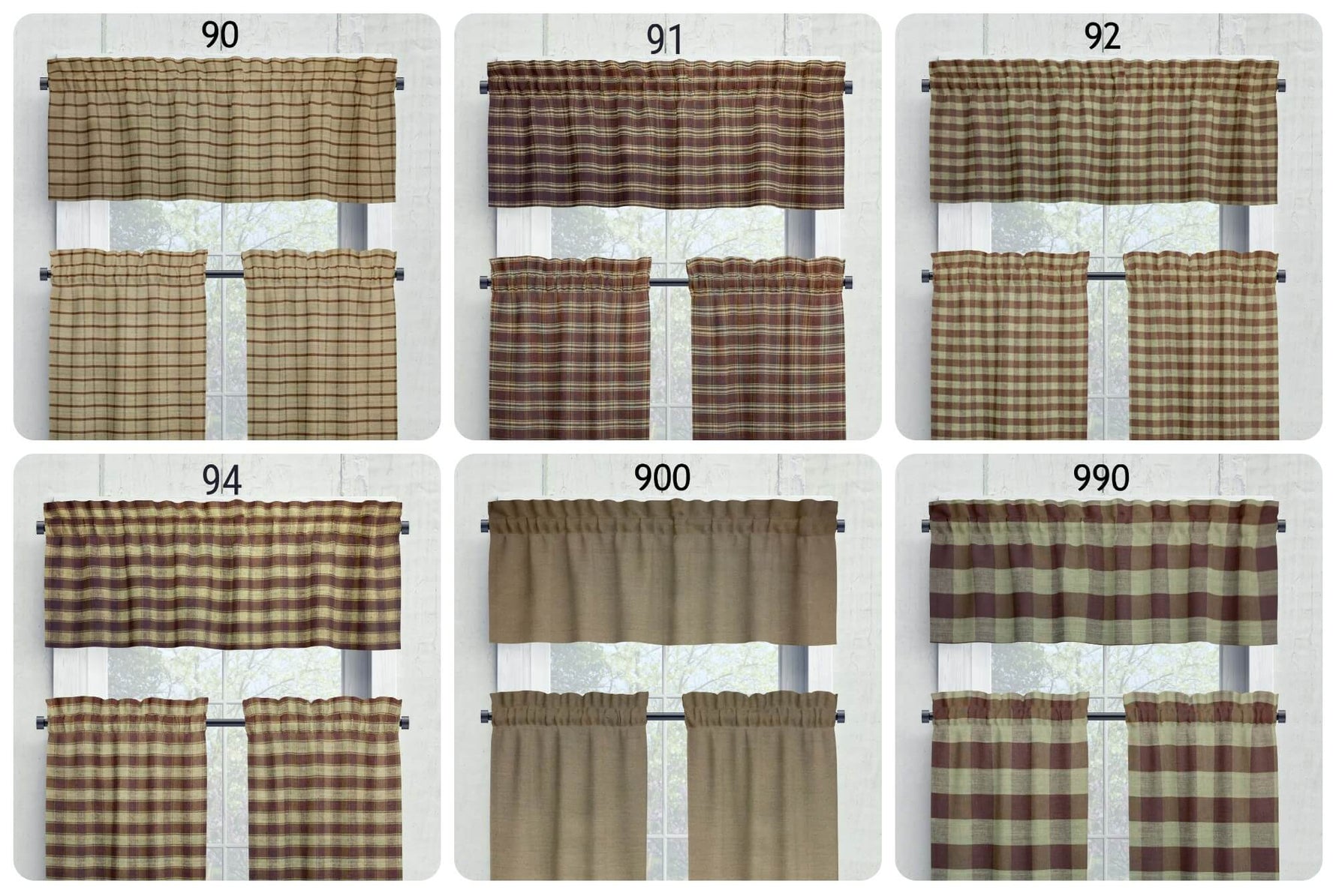 Brown and Tan Homespun Curtains – Rustic Plaid Farmhouse