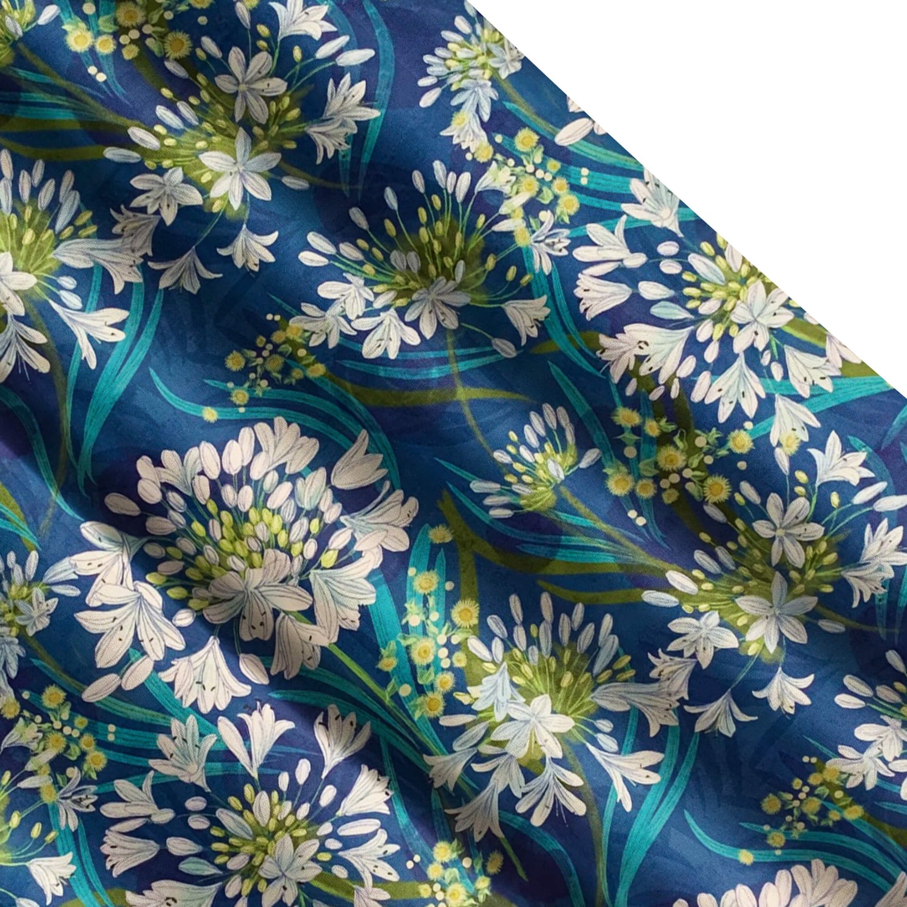 Lily of the Nile Floral Kitchen Valances and Cafe Curtains - coastal blue