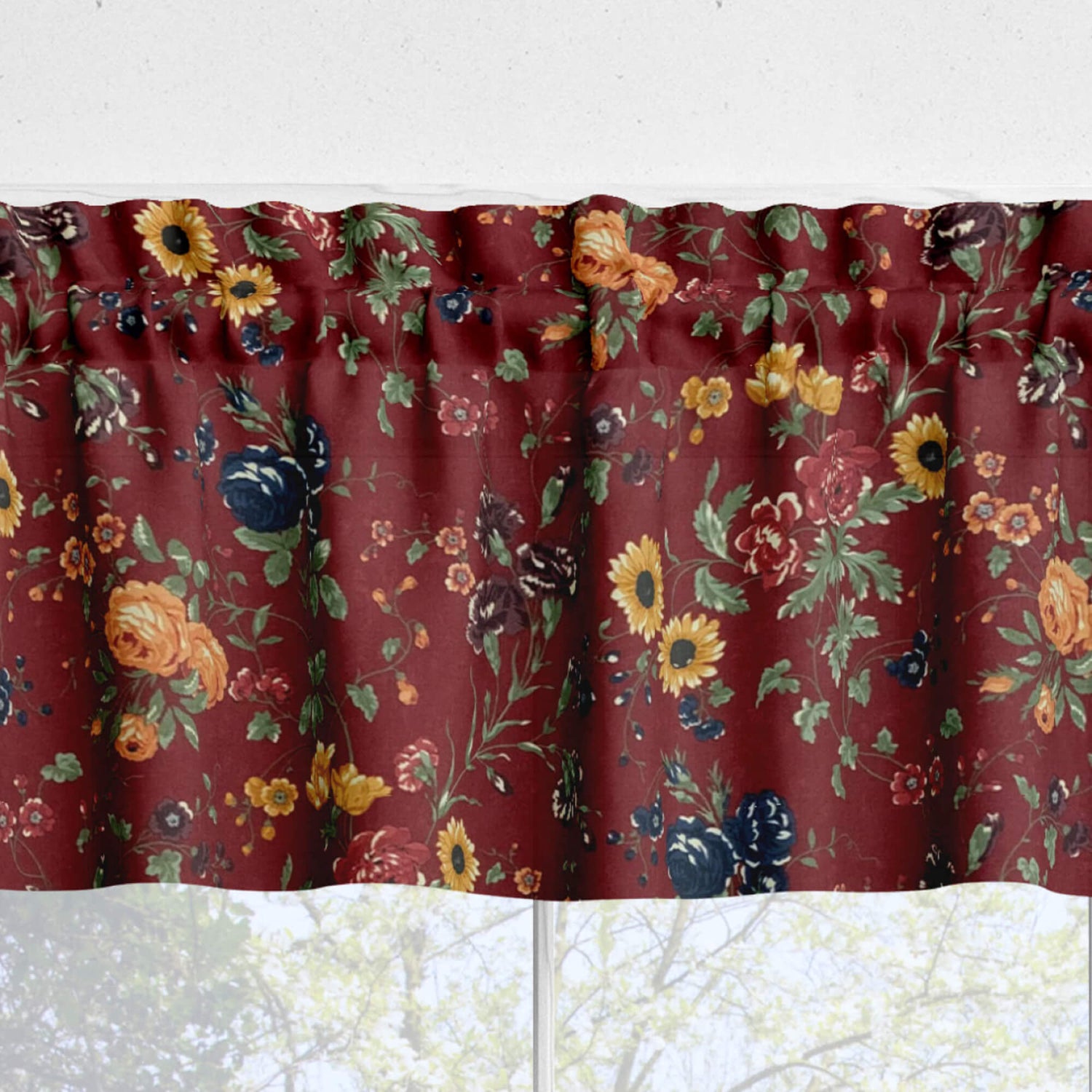 Blooming Garden Floral Kitchen Valances and Cafe CurtainBlooming Garden Floral Kitchen Valances and Cafe Curtains red