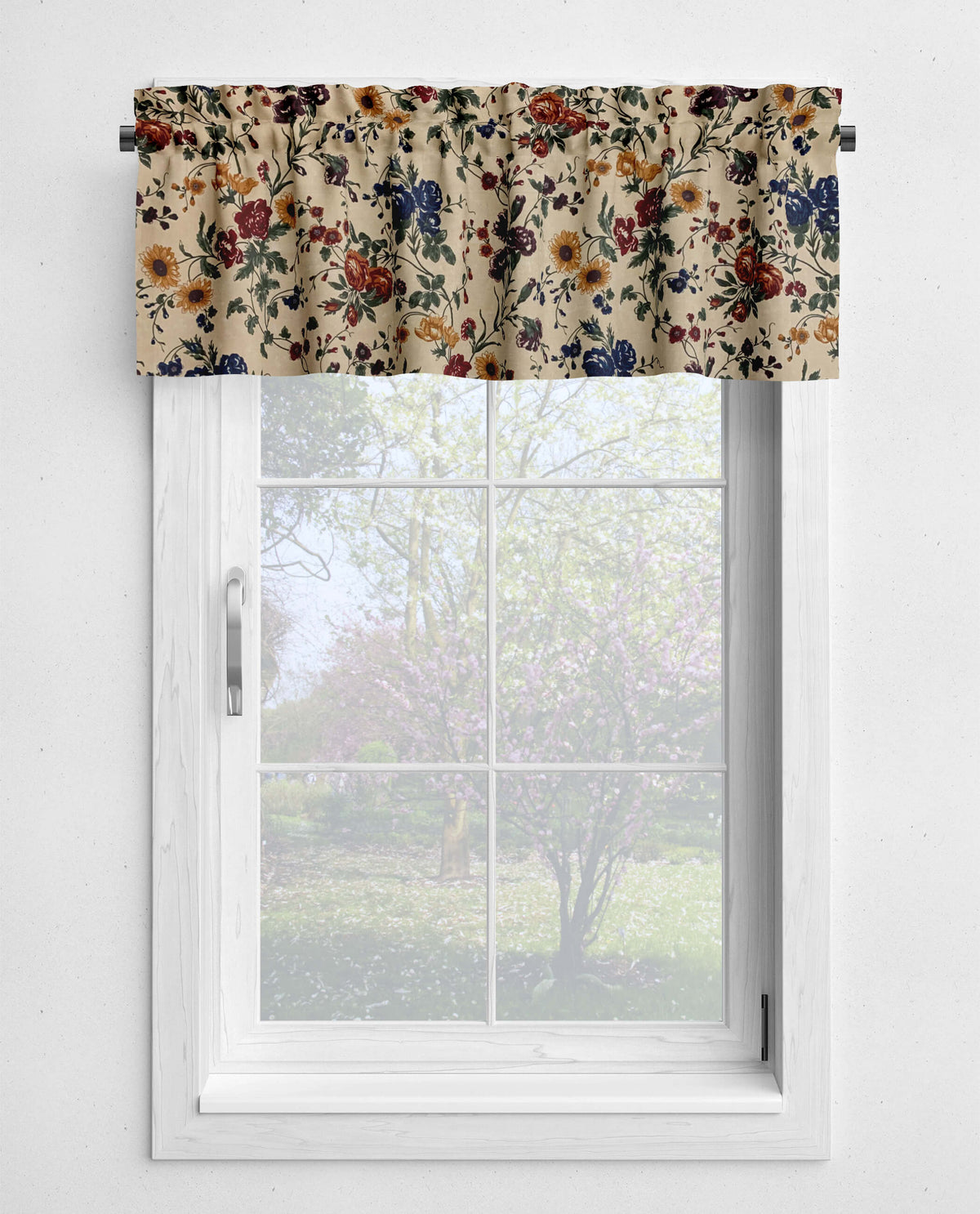 Blossom Garden Floral Kitchen Valances and Cafe Curtains antique beige