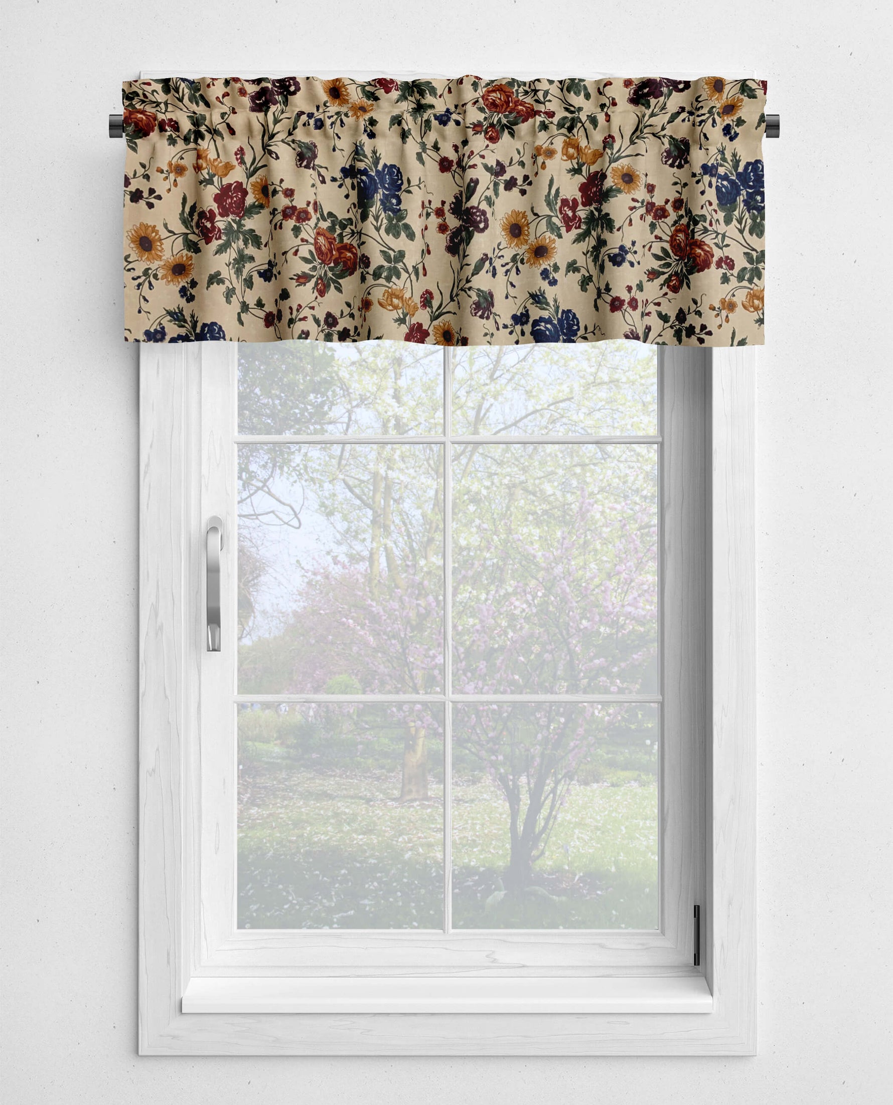 Blossom Garden Floral Kitchen Valances and Cafe Curtains antique beige