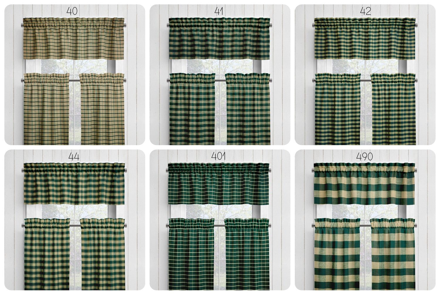 Green and Tan Homespun Curtains – Rustic Plaid Farmhouse