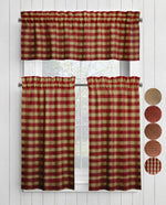 Burgundy Red Plaid and Check Homespun Valances and Cafe Curtains