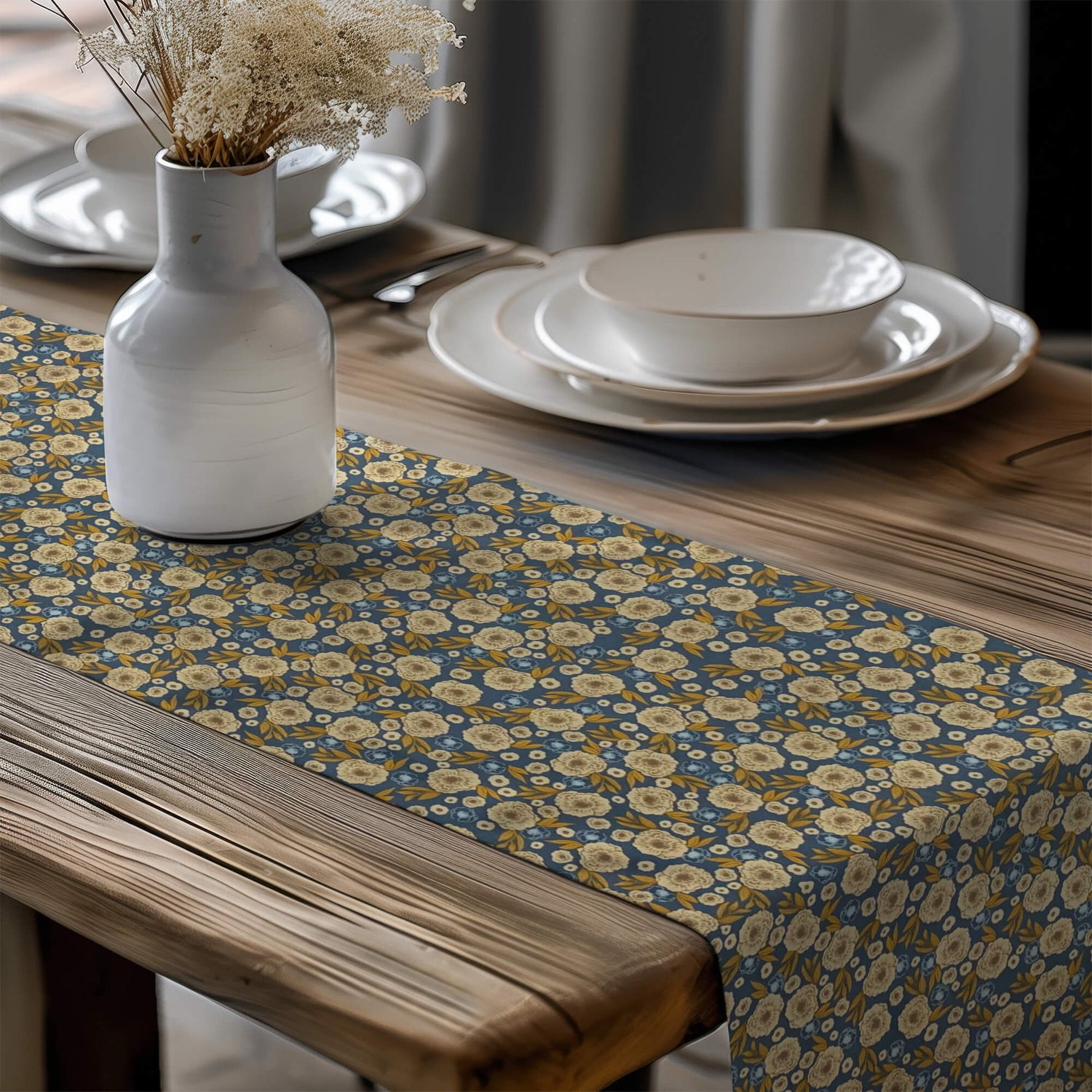 Last Blossom Floral Table Runners and Placemats blue