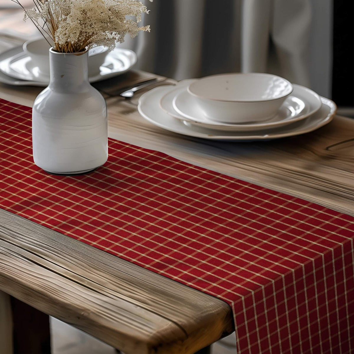 Red Plaid Table Runners – Rustic Farmhouse Decor
