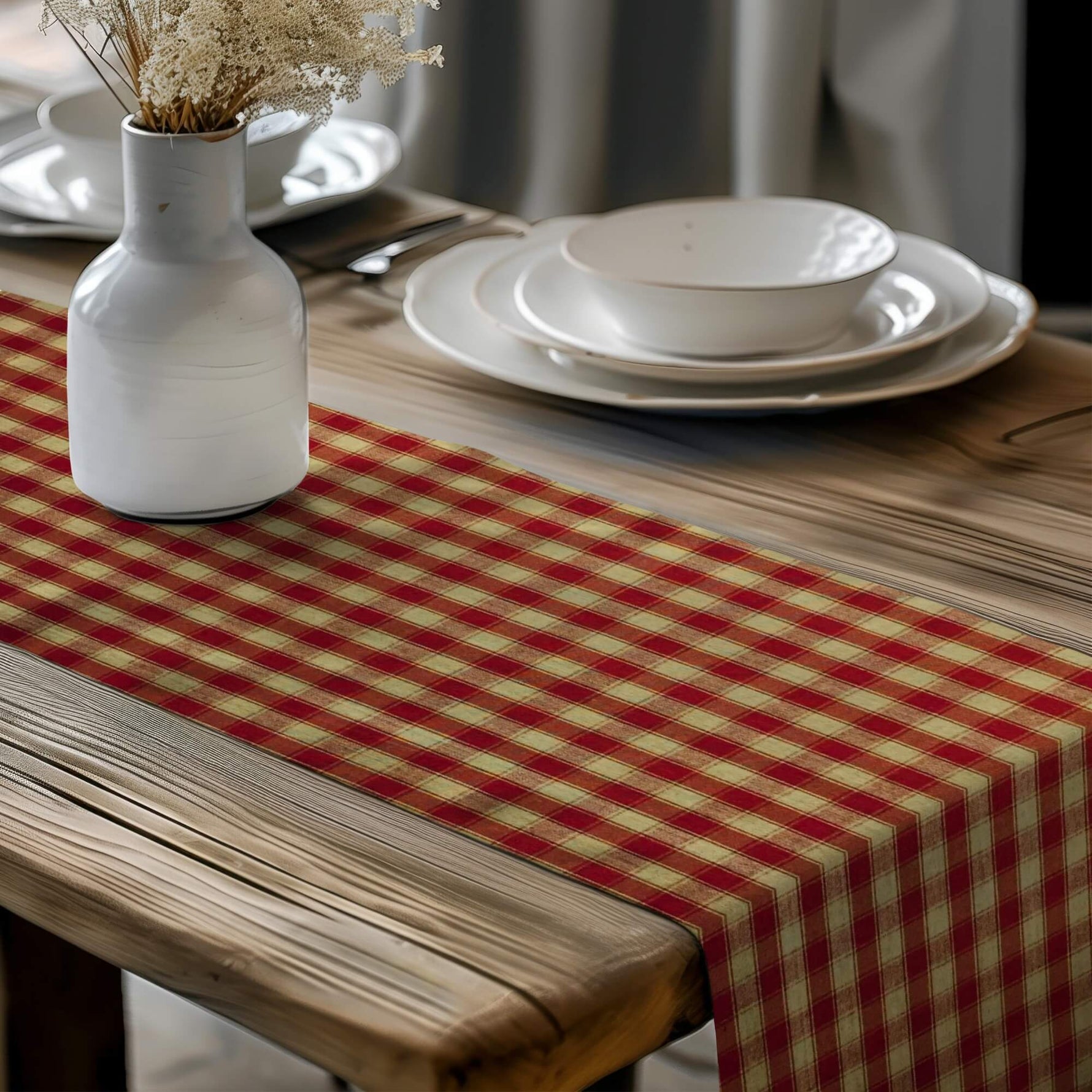 Red Plaid Table Runners – Rustic Farmhouse Decor