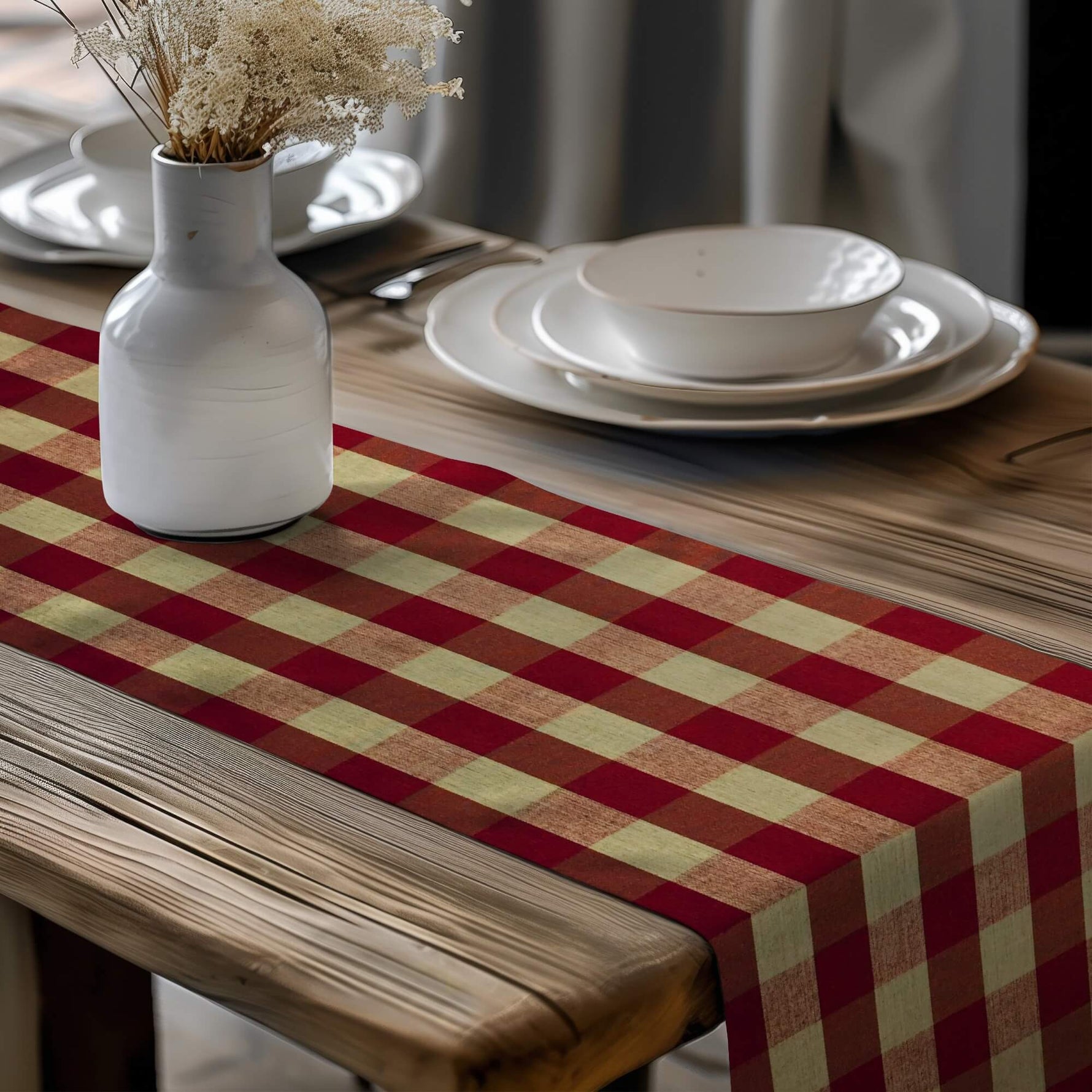 Red Plaid Table Runners – Rustic Farmhouse Decor buffalo check