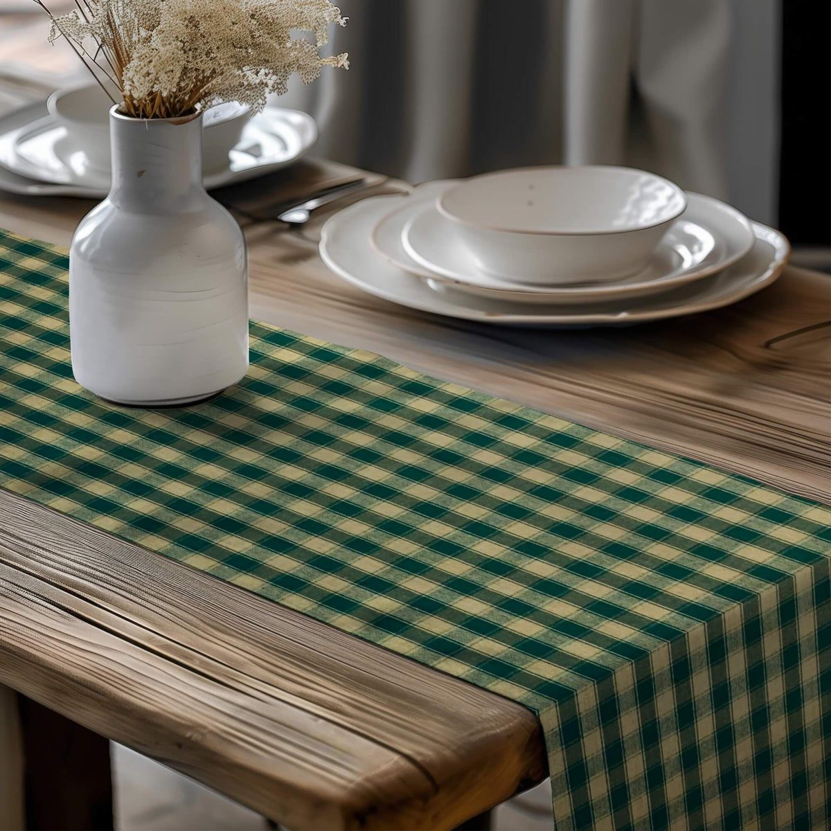 Green Plaid Table Runners – Rustic Farmhouse Style