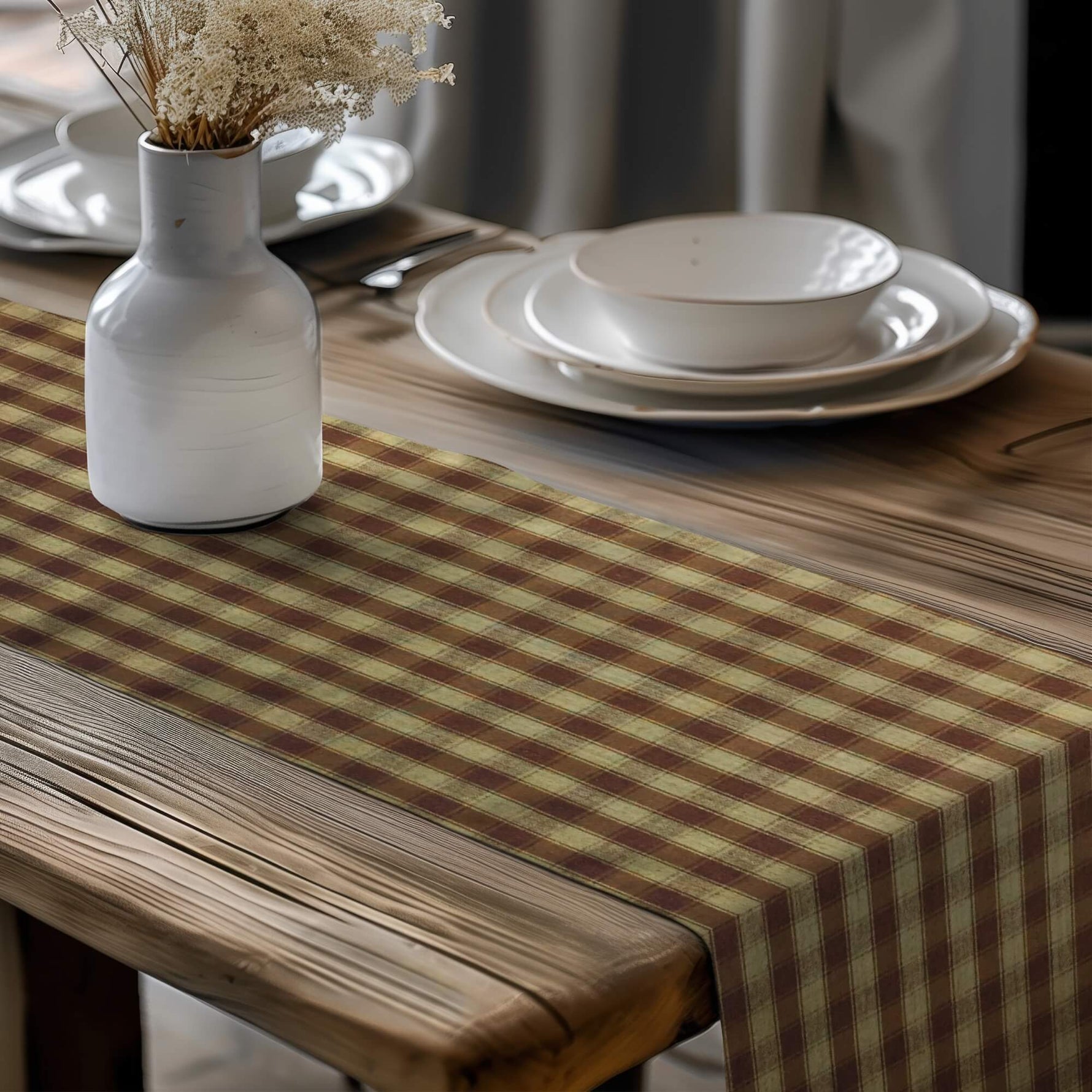 Brown Plaid Table Runners – Rustic Country Charm
