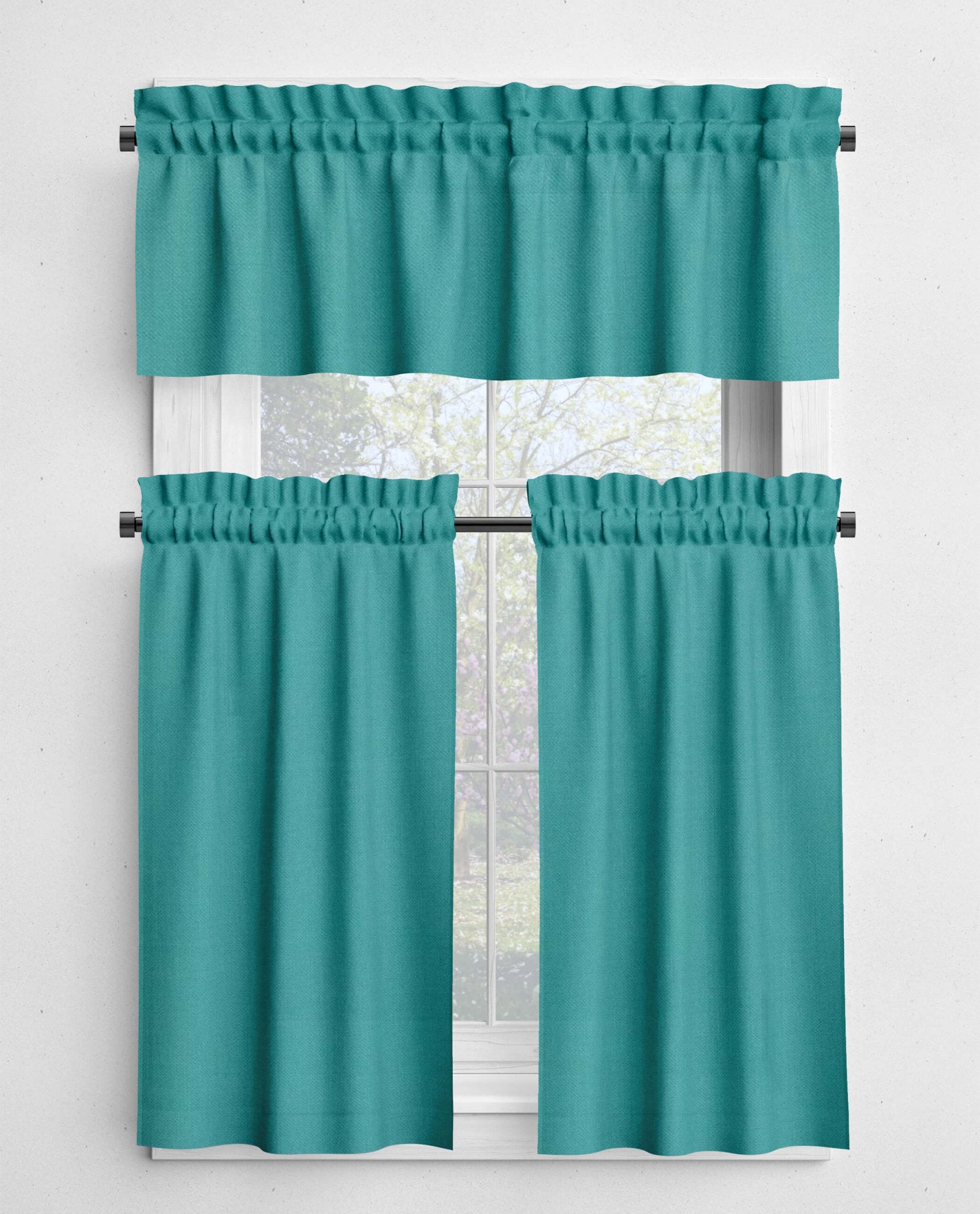 Aqua and Teal Cotton Rod Pocket Valances and Cafe Curtains