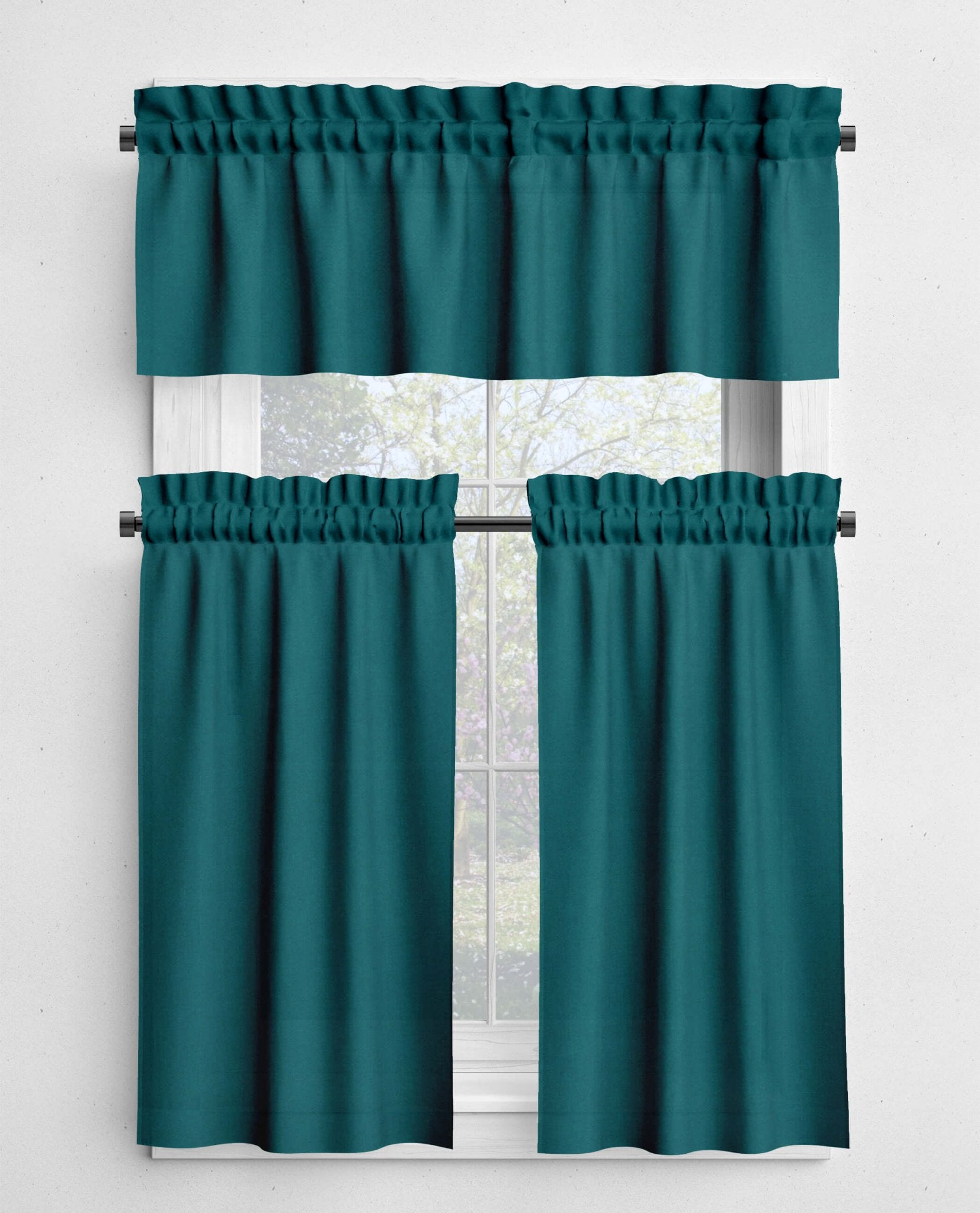 Aqua and Teal Cotton Rod Pocket Valances and Cafe Curtains
