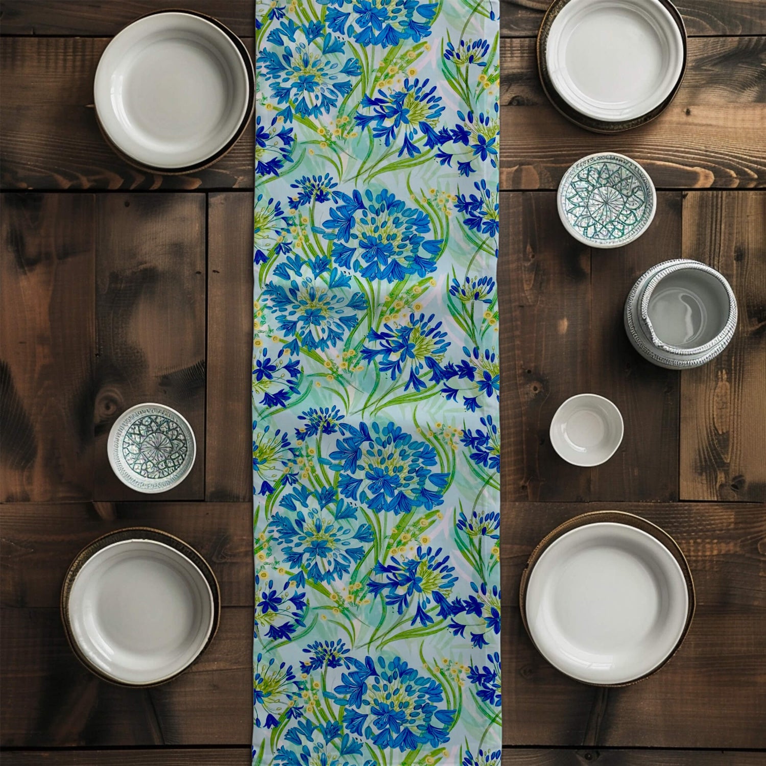 Lily of the Nile Floral Table Runners and Placemats - aqua