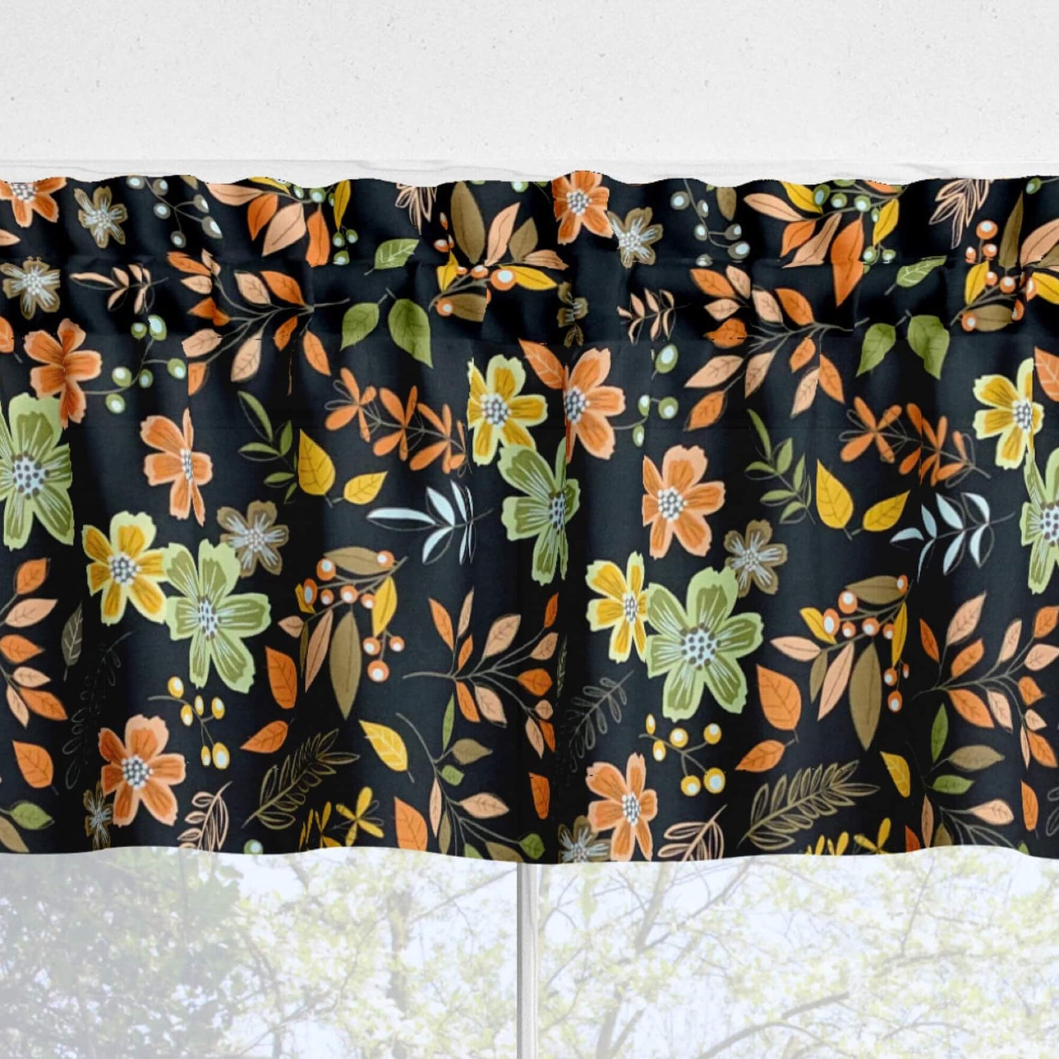 Fall Colors Floral Kitchen Valances and Cafe Curtains