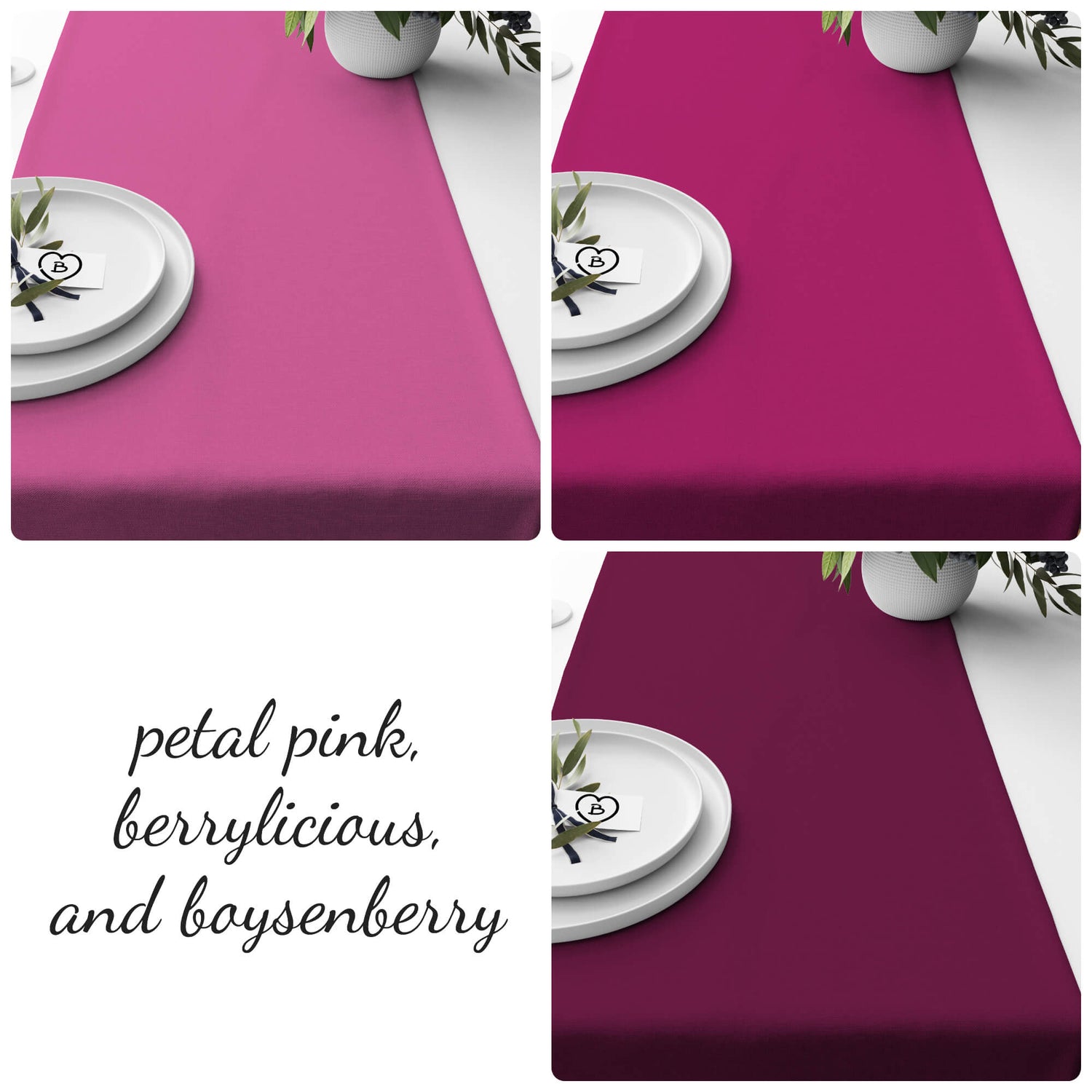 Petal Pink, Berrylicious, and Boysenberry Table Runners and Placemats