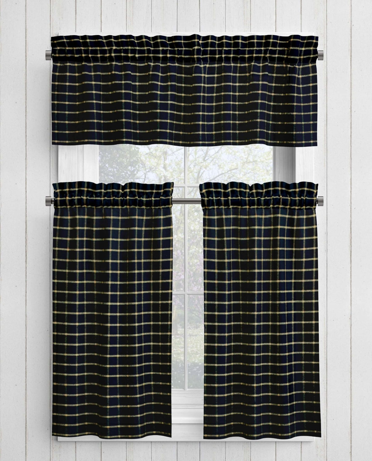Black and Tan Homespun Curtains – Rustic Plaid Farmhouse