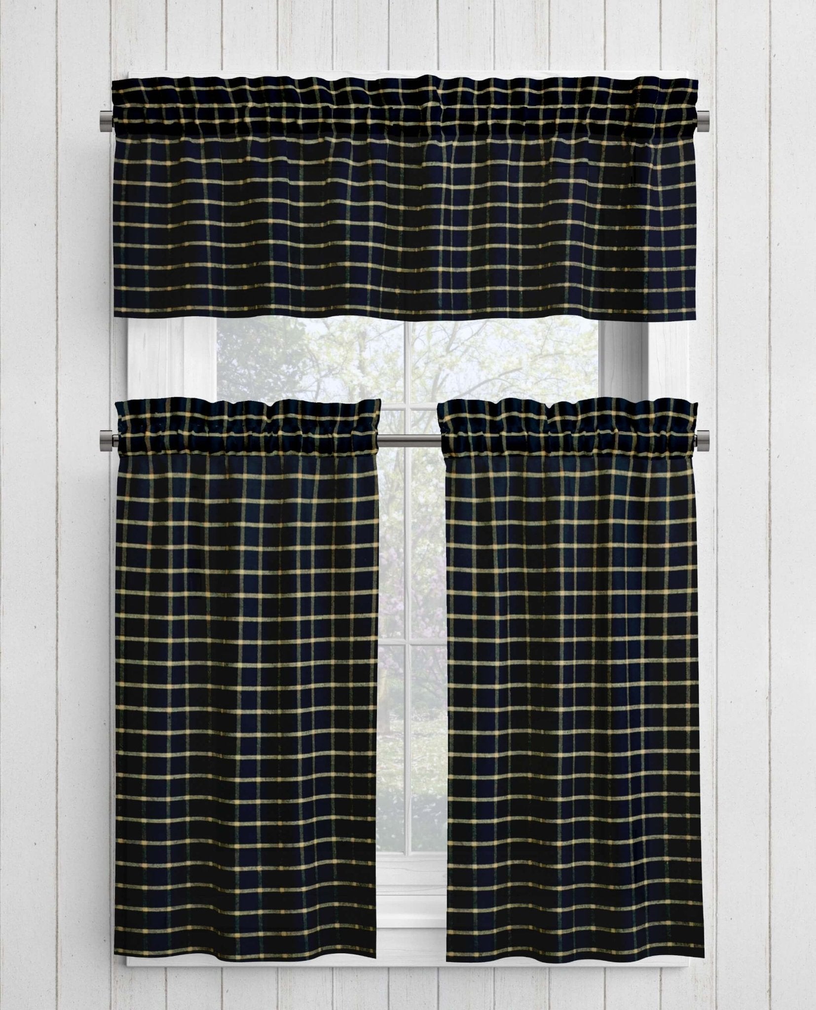 Black and Tan Homespun Curtains – Rustic Plaid Farmhouse
