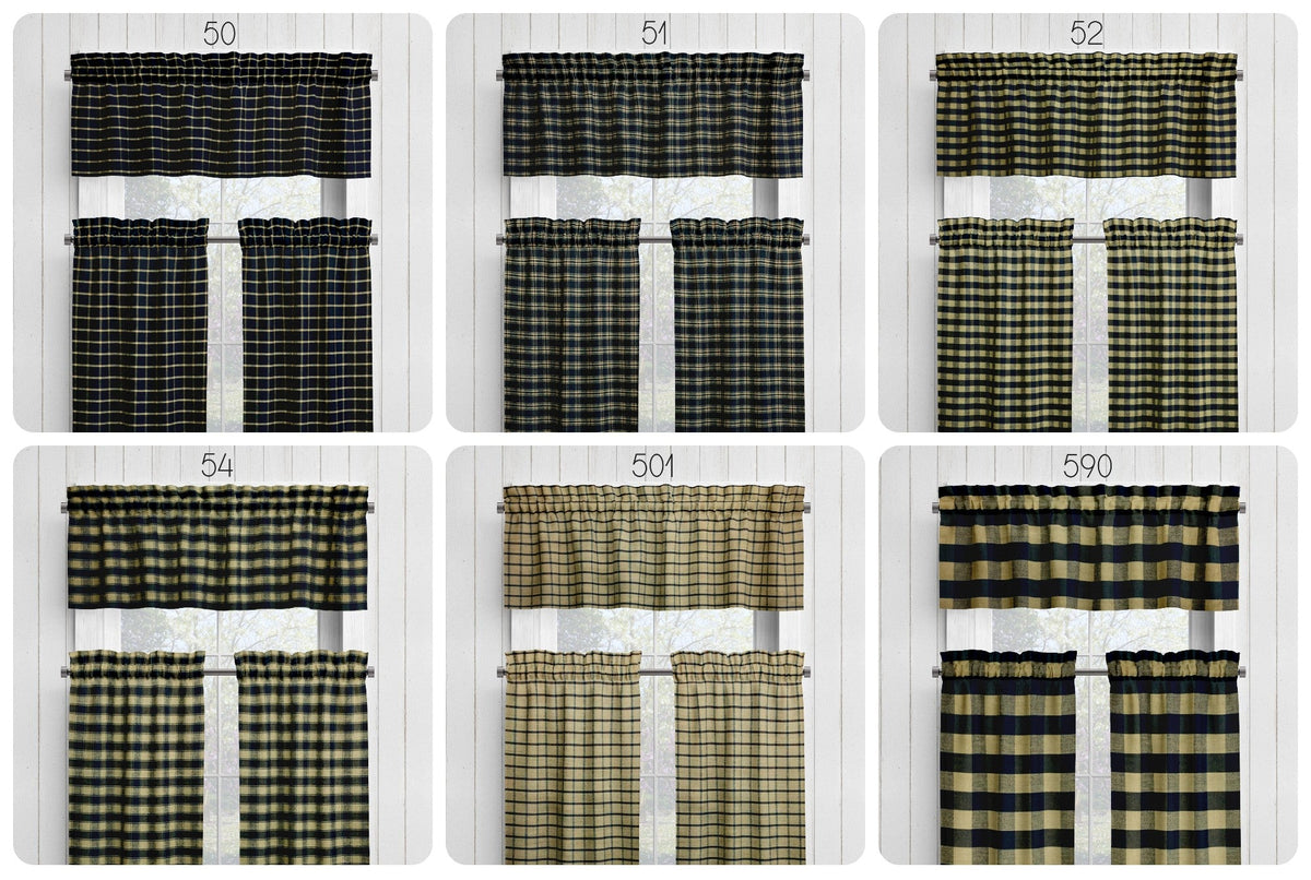 Black and Tan Homespun Curtains – Rustic Plaid Farmhouse