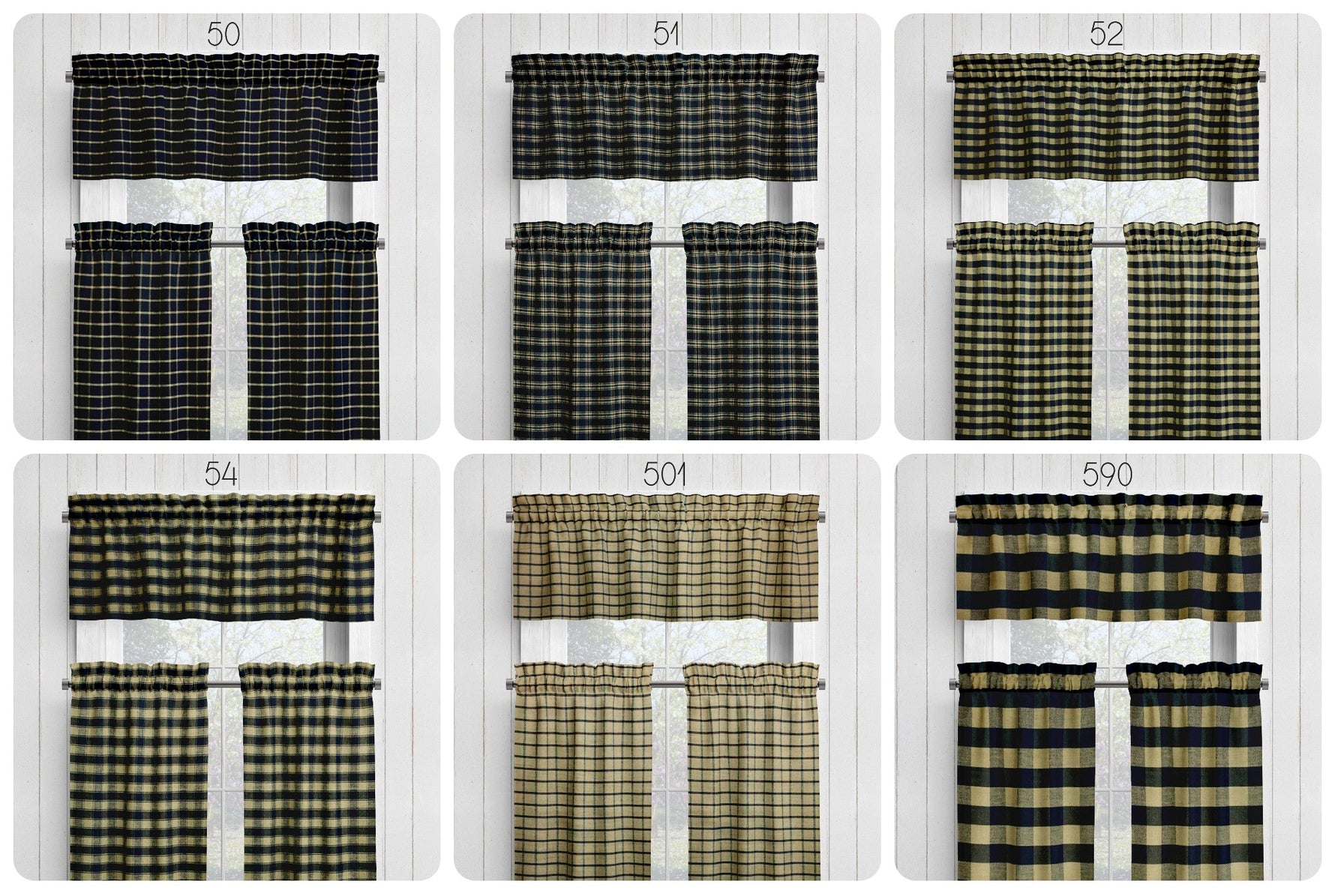 Black and Tan Homespun Curtains – Rustic Plaid Farmhouse