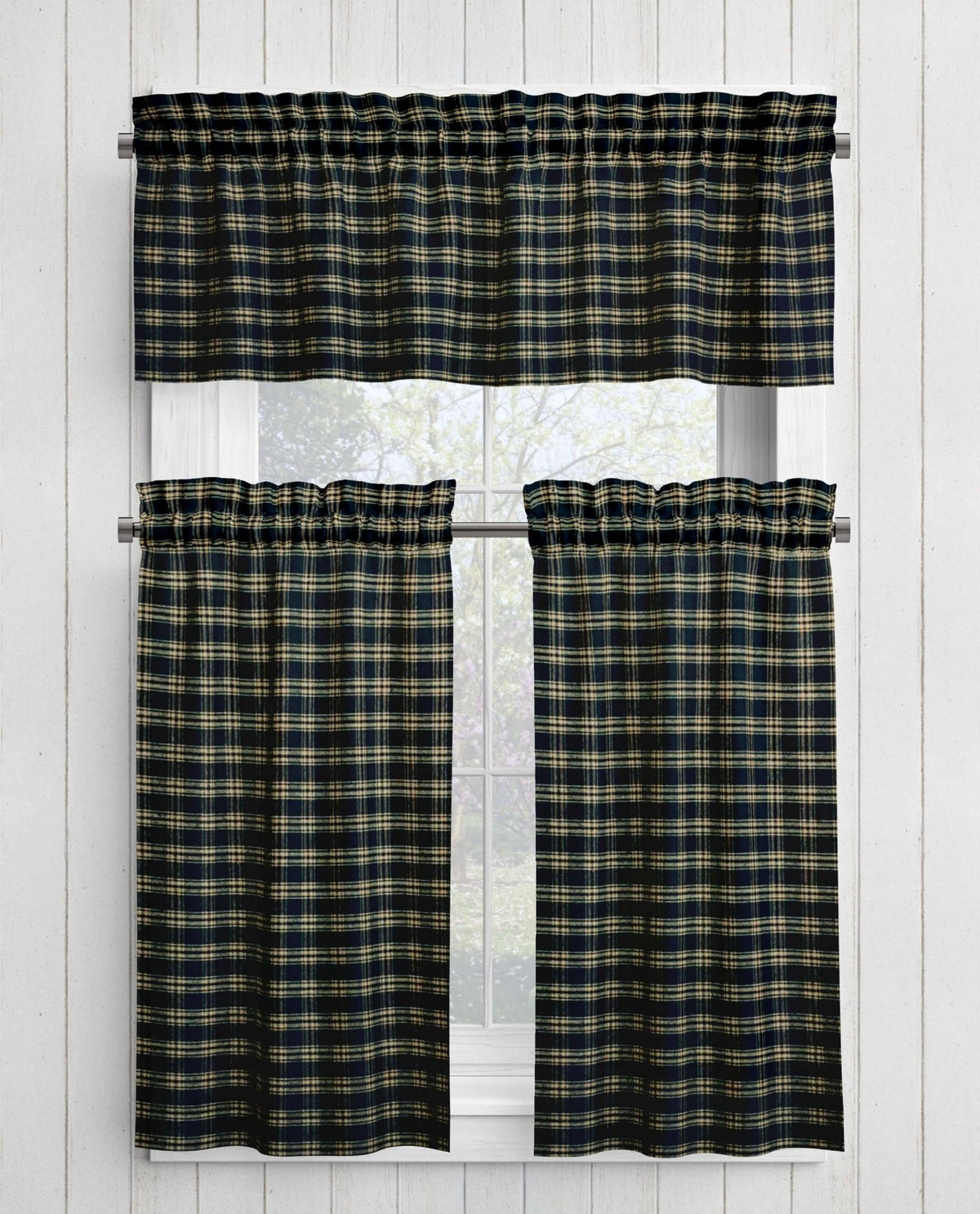 Black and Tan Homespun Curtains – Rustic Plaid Farmhouse