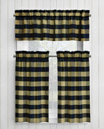 Black and Tan Homespun Curtains – Rustic Plaid Farmhouse