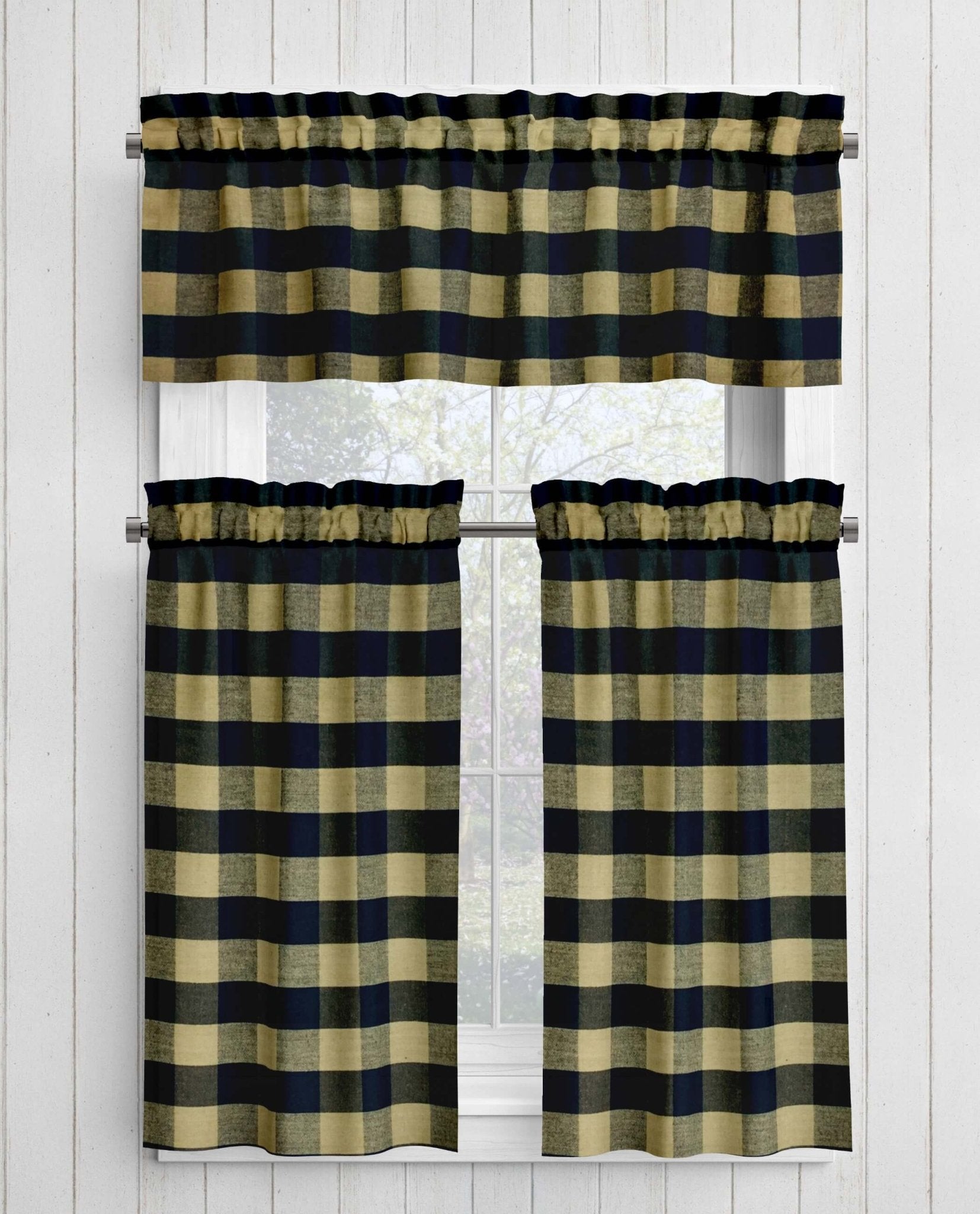 Black and Tan Homespun Curtains – Rustic Plaid Farmhouse