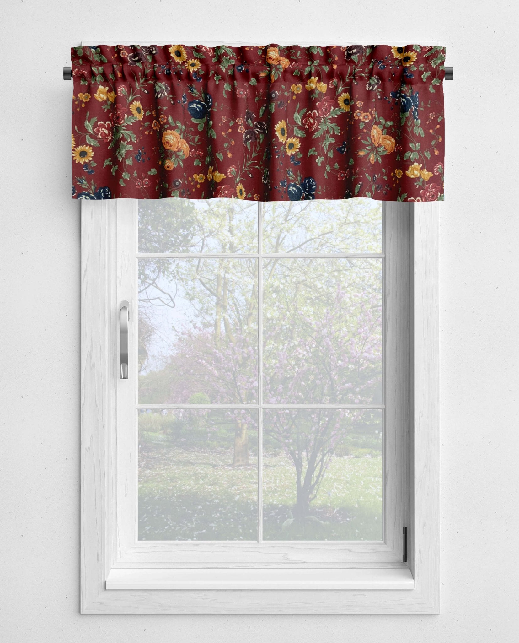Blooming Garden Red Floral Valances and Cafe Curtains